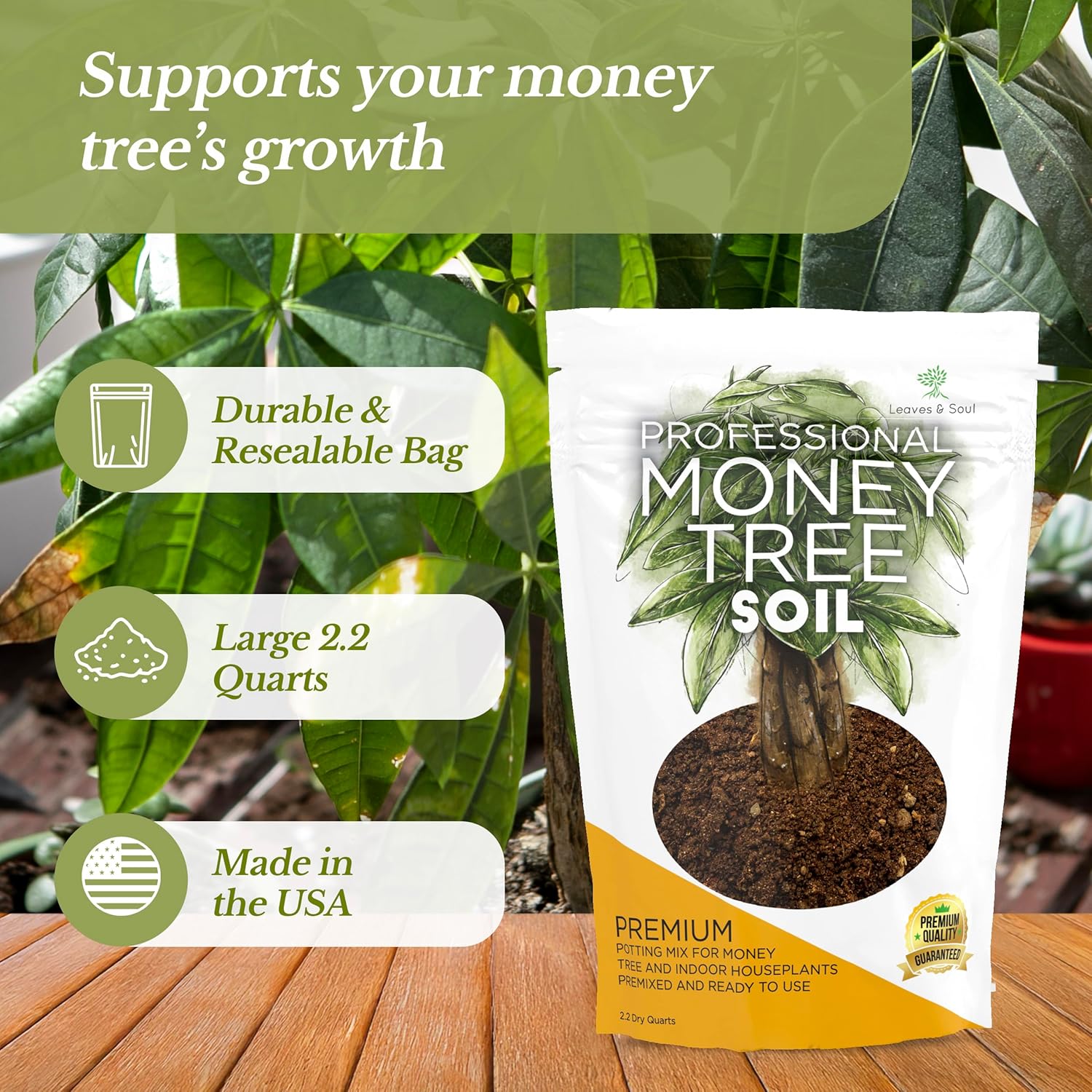 Professional Money Tree Soil | Large 2.2 Quarts Ready to Use for Money Tree Plants | Peat Moss, Coco Coir, Perlite, Dolomite | Made in USA - Image 2