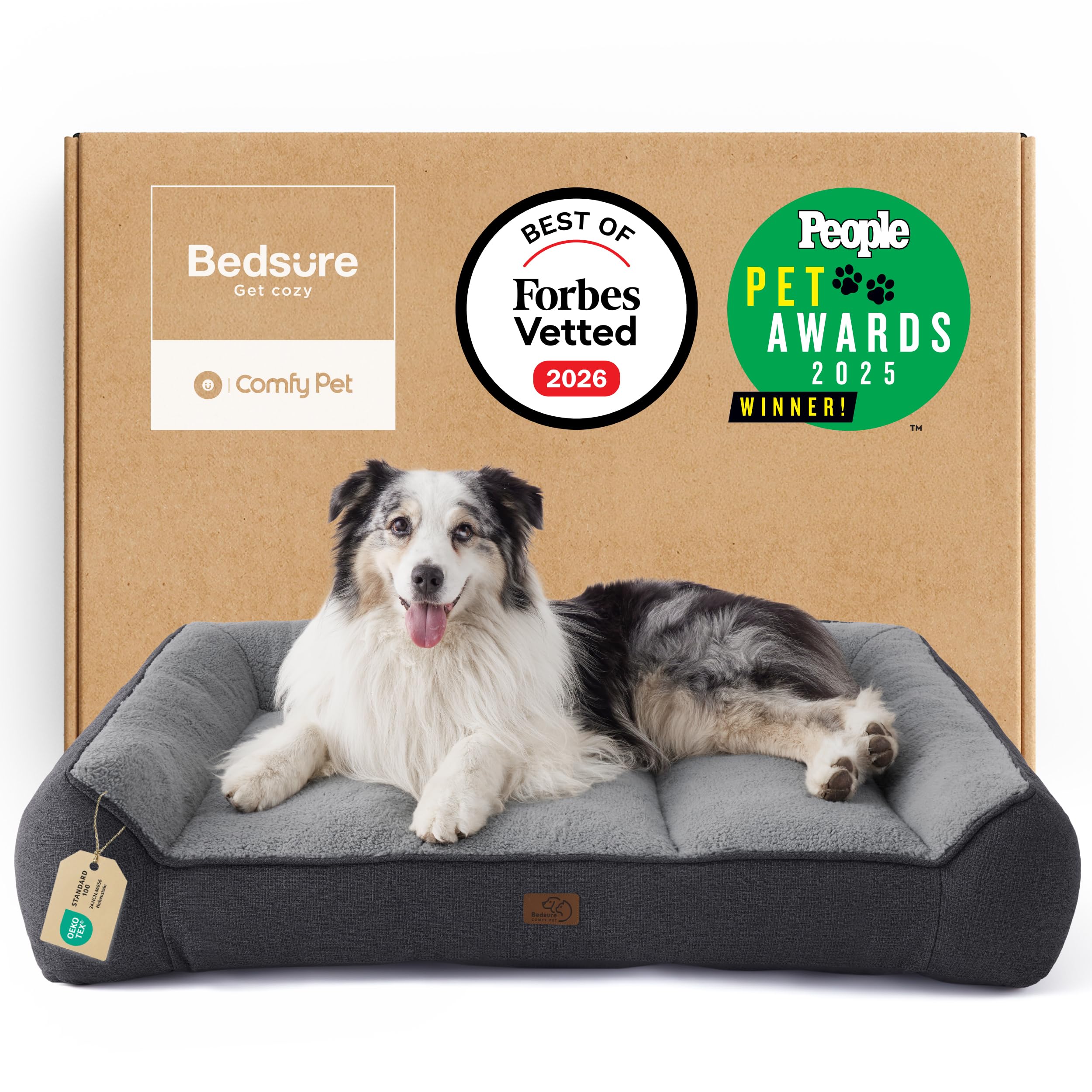 Bedsure SupportMax™ Extra Spesso Cuccia Cani XL Grande 106x76cm | Divano per Cani Extra Spesso Sostegno Rivestimento Cuccia Antiscivolo Peluche Sherpa Morbido, Grigio scuro