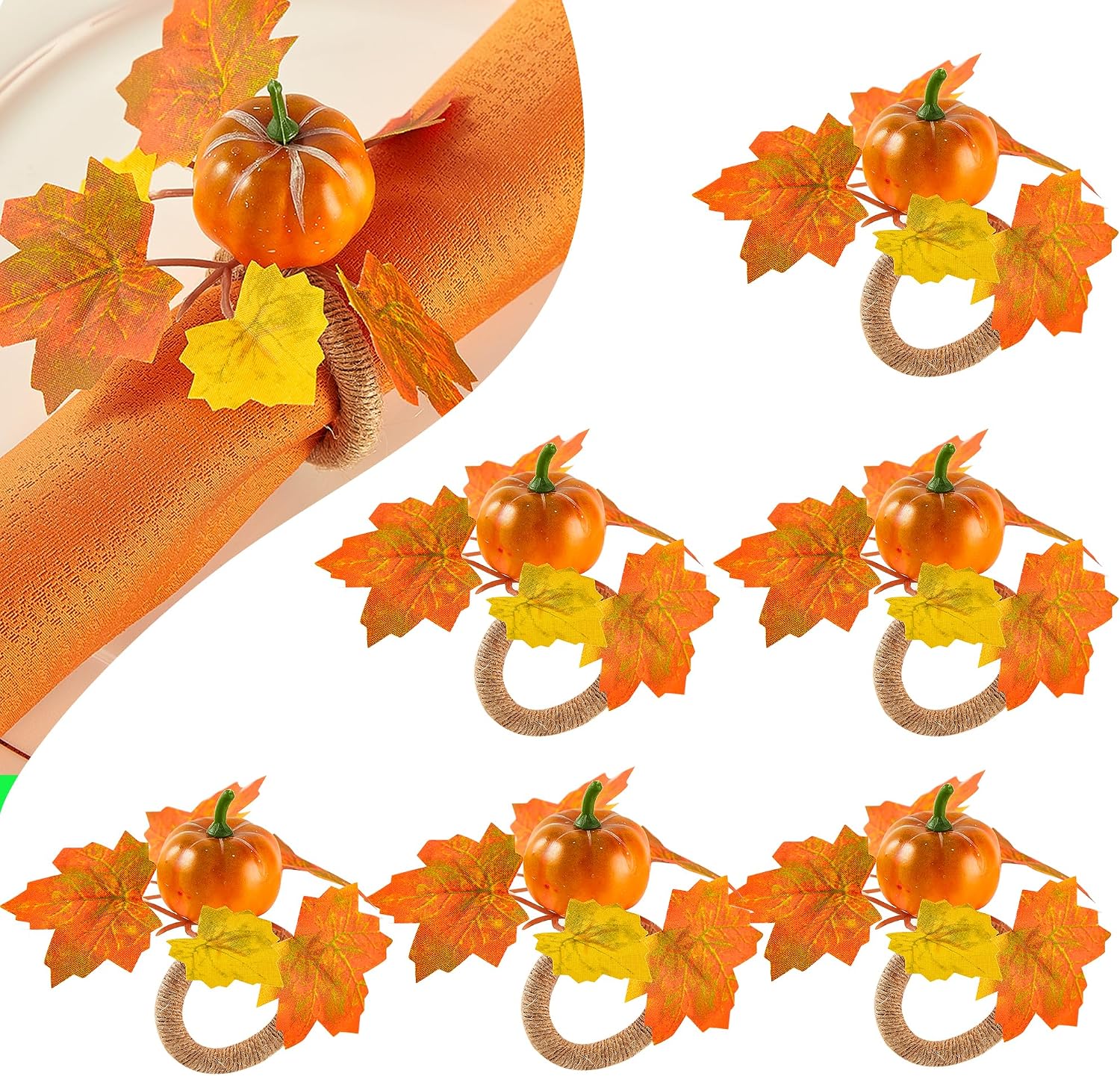 Fall Thanksgiving Pumpkin Napkin Rings Set of 6, Thanksgiving Table Decor