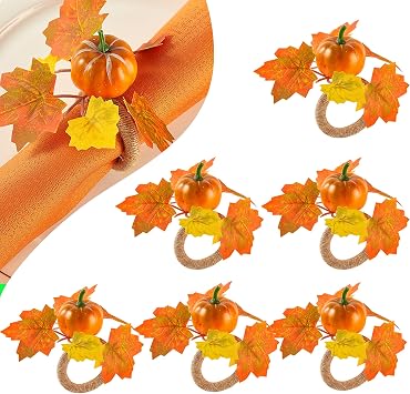 Fall Thanksgiving Pumpkin Napkin Rings Set of 6, Thanksgiving Table Decor
