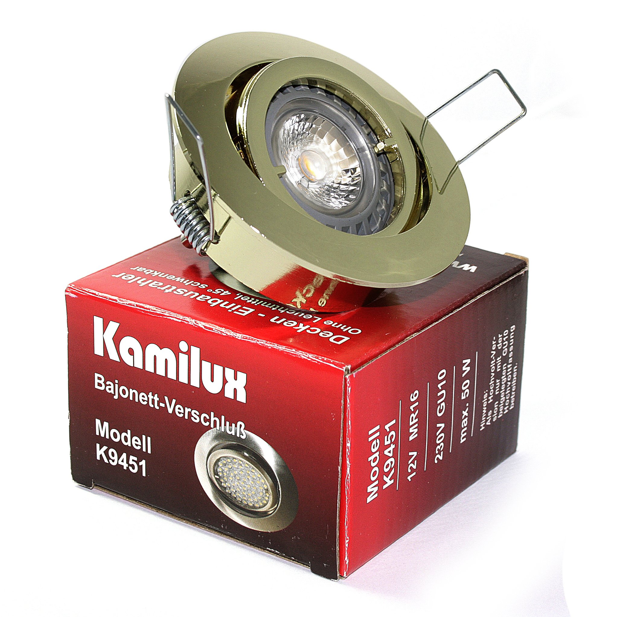 7er Set Power LED Einbauleuchte Bajo 230V GU10 gold + Power LED 5 Watt in tageslichtweiss