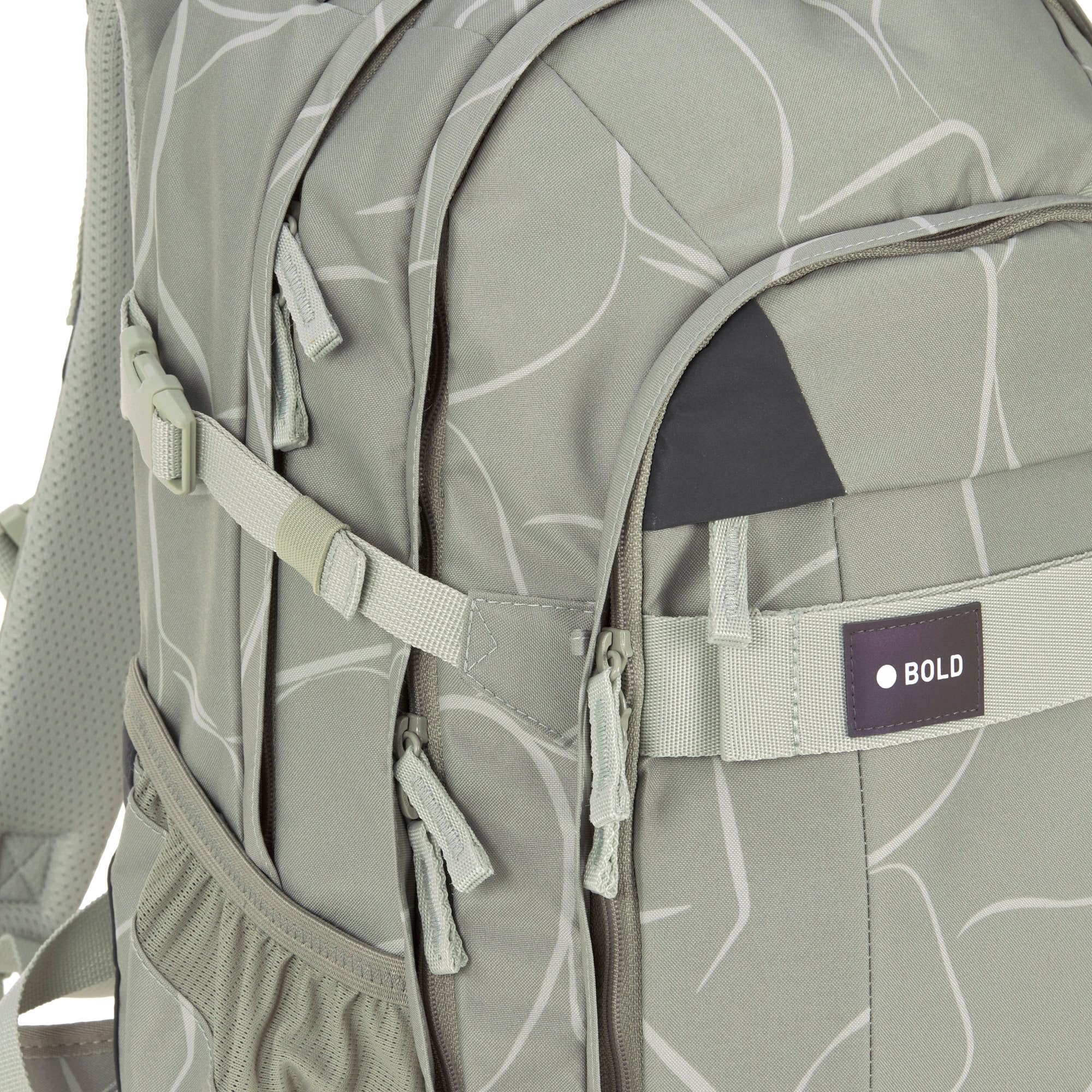 BOLD Lässig Ergonomischer Schulrucksack 30L Curve Sage | Schulranzen für Teenager, mit höhenverstellbarem Rückensystem, Brustgurt und Hüftgurt, wasserabweisend