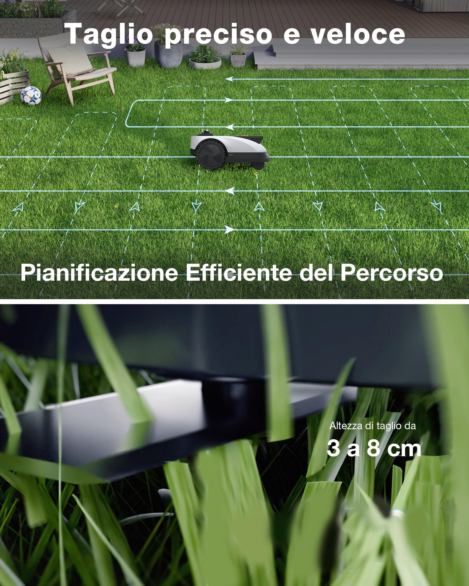 ECOVACS Goat O1200 LiDAR PRO Care Kit Robot Tosaerba senza Cavo Perimetrale, 1200 m², Navigazione Dual-LiDAR a 360°, Mappatura Automatica, Evita Ostacoli IA 3D, Taglio Bordi TruEdge