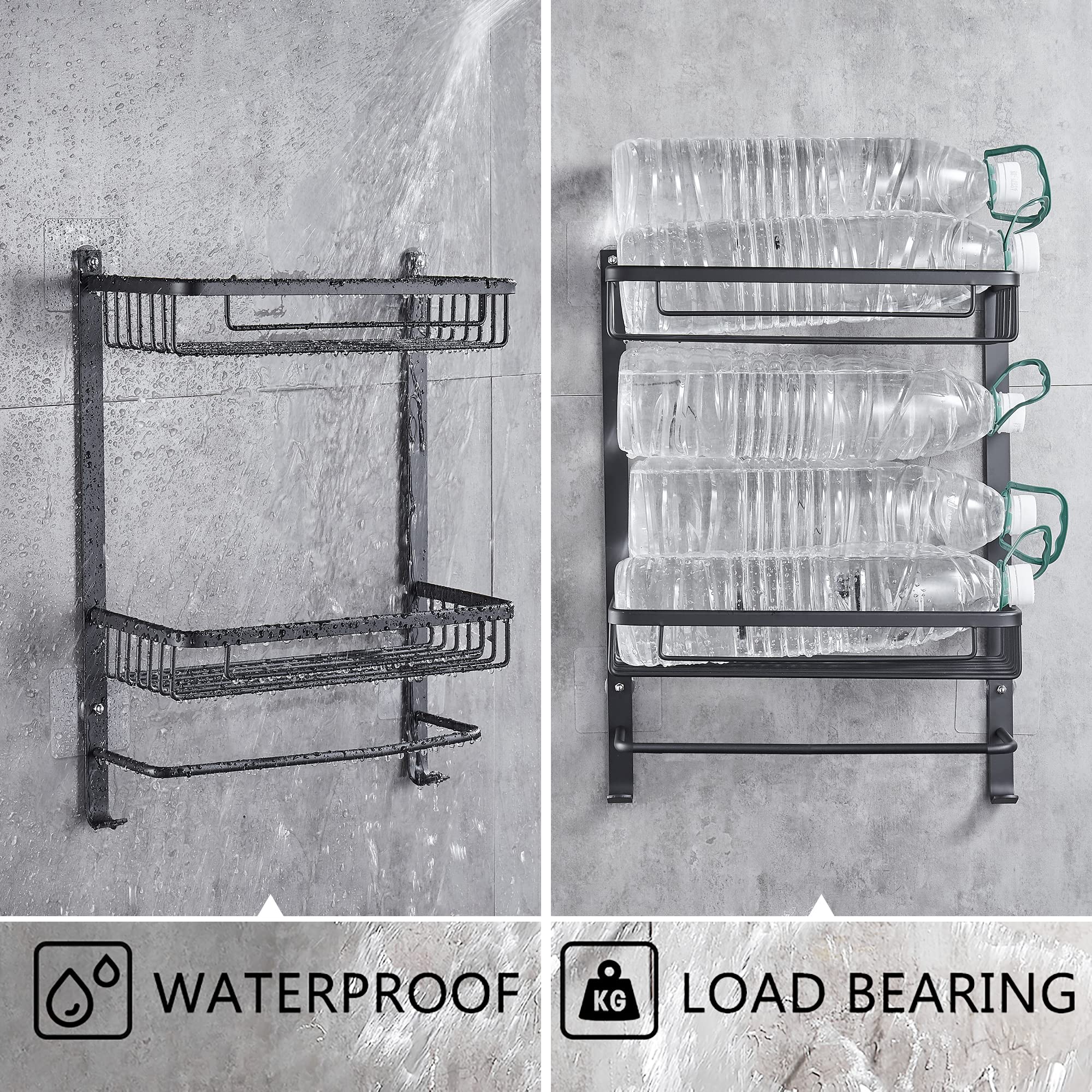 Mensola Per Doccia Senza Forare 2 Mensole Doccia Adesive In Acciaio Inox - Senza Foratura, Con Ganci Per Bagno E Cucina Mensole Bagno