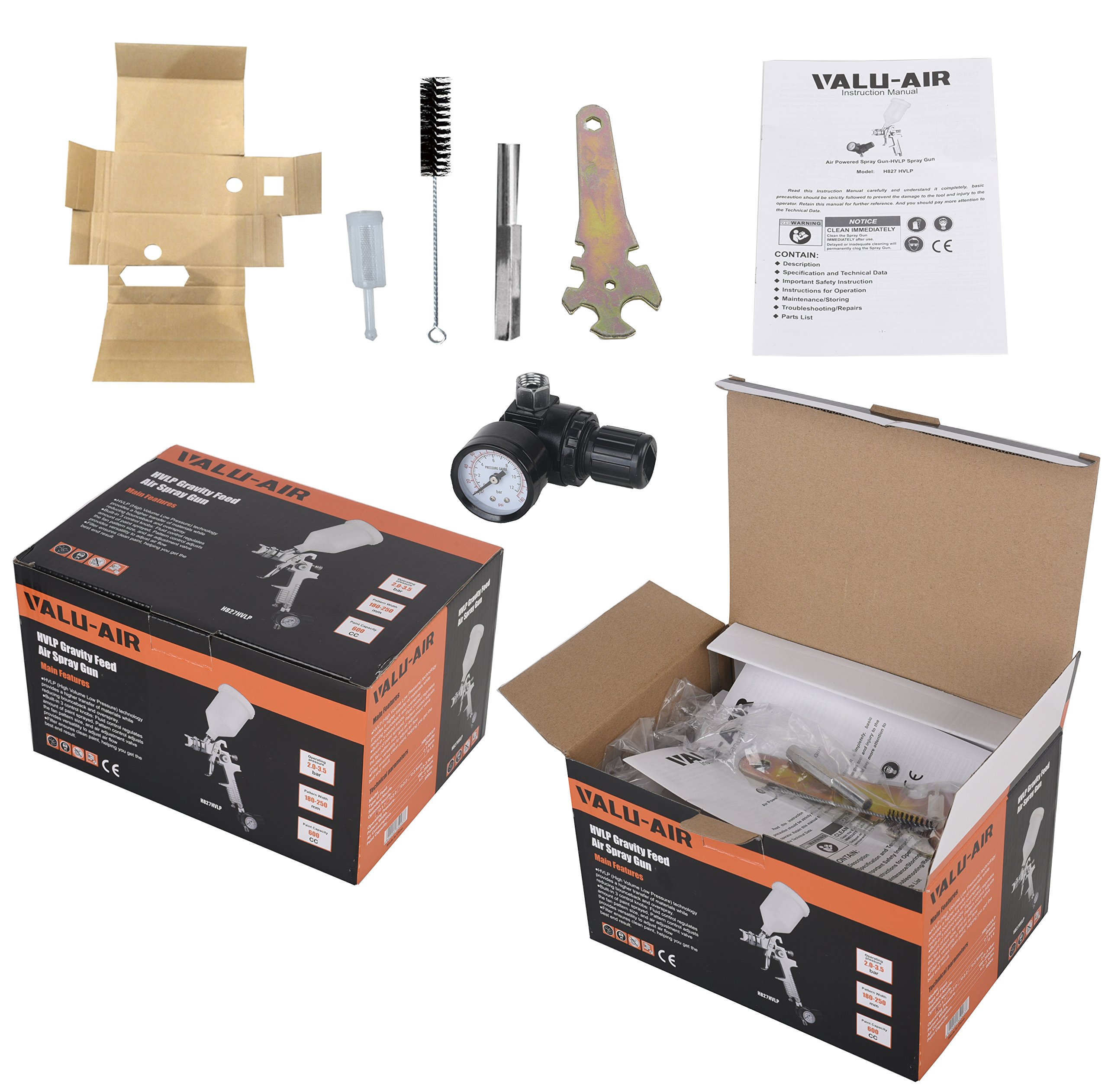 Buy ValuAir H827B 20Oz HVLP Gravity Feed Air Spray Gun with Regulator