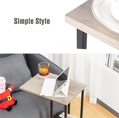 Miniatura 30 de JJS Mesa lateral C para sofá, sala de estar, mesa de aperitivos que se desliza debajo para espacios pequeños, roble/blanco blanco (Oak/White),Marrón