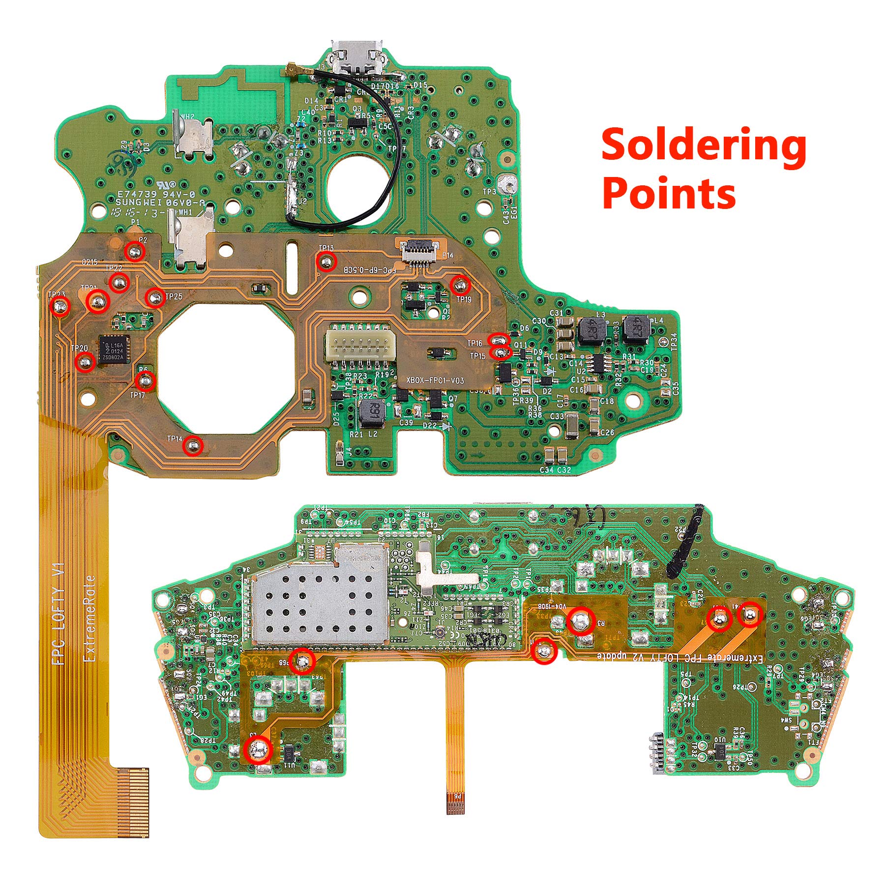 eXtremeRate Lofty Remap Kit avec Trigger Stop pour Xbox One S/X Manette, Coque Arrière avec Boutons Redessinés pour Xbox One S/X Manette (Modèle 1708)-Rouge Texturé