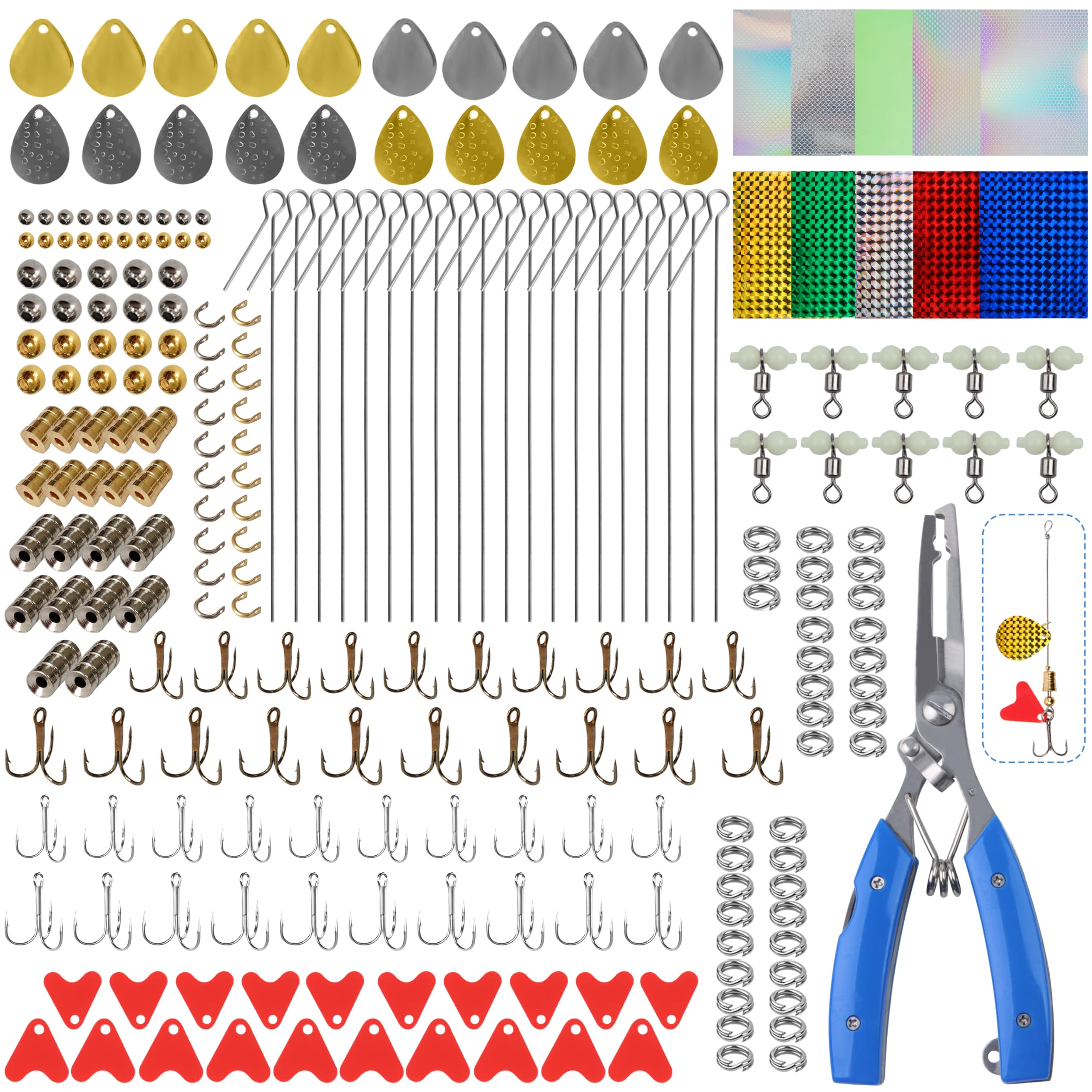 Spinner Making Kit DIY Fishing Lure Spinnerbaits Spoon Rigs Kit Colorado Spinner Blades Making Your Own Lures for Bass Trout Walleye 231pcs