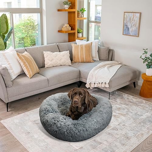 Miniatura 7 de Best Friends by Sheri - The Original Calming Donut - Cama calmante en forma de dona para perros y gatos - Pelo largo, gris, L, 36 x 36 pulgadas