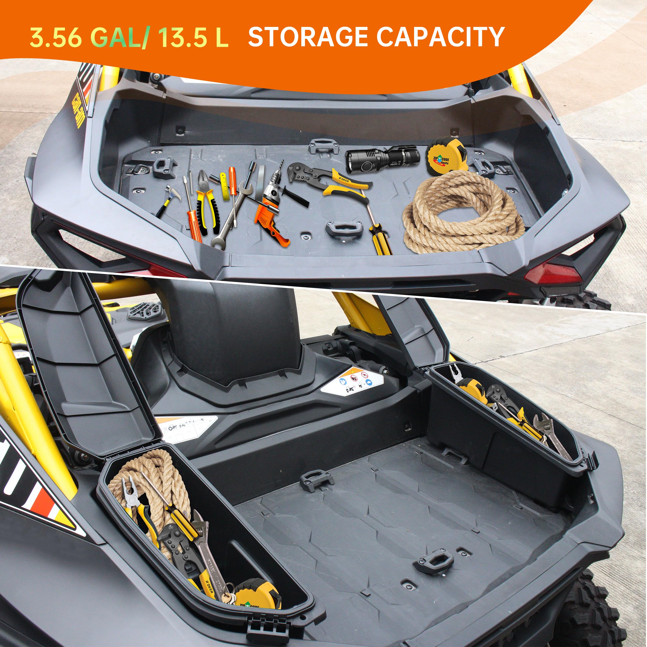 CUSAUTV Rear Side Cargo Storage Boxes for Maverick R, 13.5L Waterproof Bed Tool Side Cargo Storage Boxes Compatible with Can Am Maverick R 2024+ Accessories Replace #715007372 (2PCS)