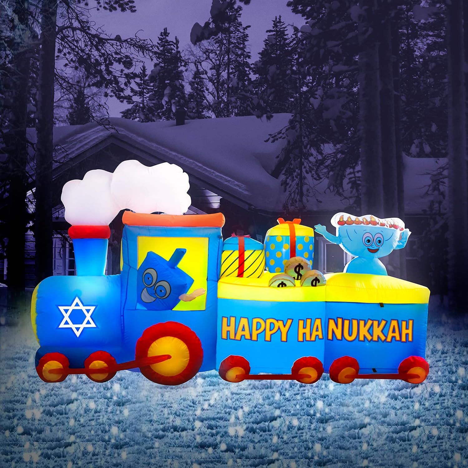Hanukkah Inflatable Outdoor Holiday Yard Decorations - Hanukkah Decorations Blow Up Hanukkah Train - Multicolored 8.5 Ft Long