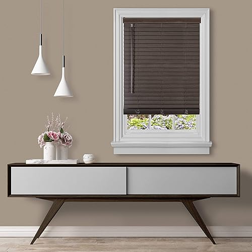 Miniatura 2 de Ben&Jonah PrimeHome Collection - Persiana sin cordón de madera falsa de 2 pulgadas, color caoba