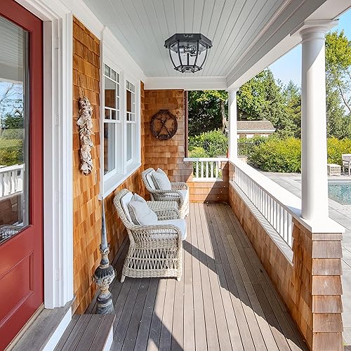 Miniatura 7 de Lámpara de techo empotrada con sensor de movimiento, 2 luces de porche al aire libre, montaje en techo, impermeable, negro mate, lámpara de techo