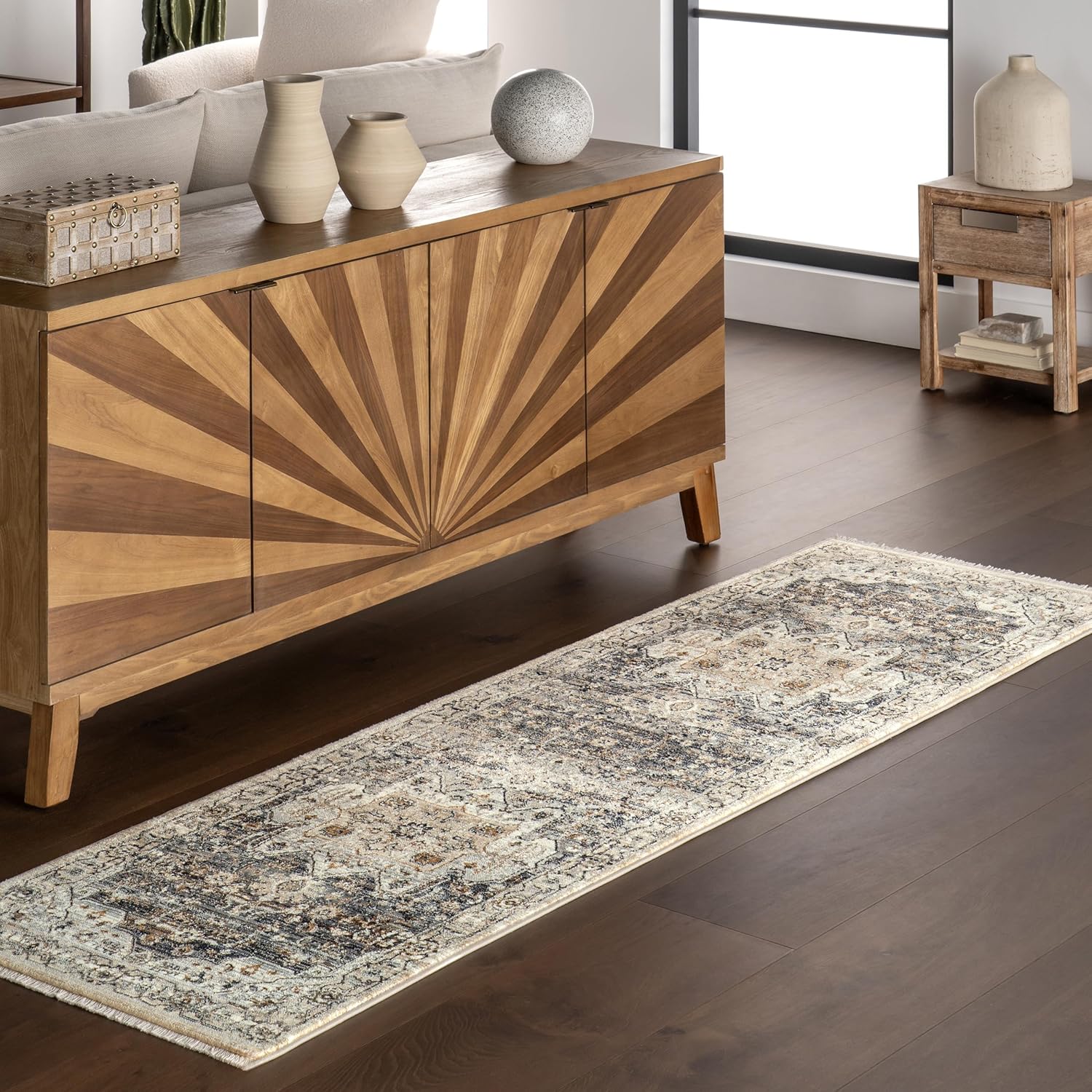nuLOOM Fringed Performance Ariel Light Blue/Light Grey, 2'8" x 7'10", Oriental, Soft and Cozy, High Traffic, Stain Resistant, Easy Clean, Durable Runner for Bedroom, Living Room, Dining, Den, Foyer