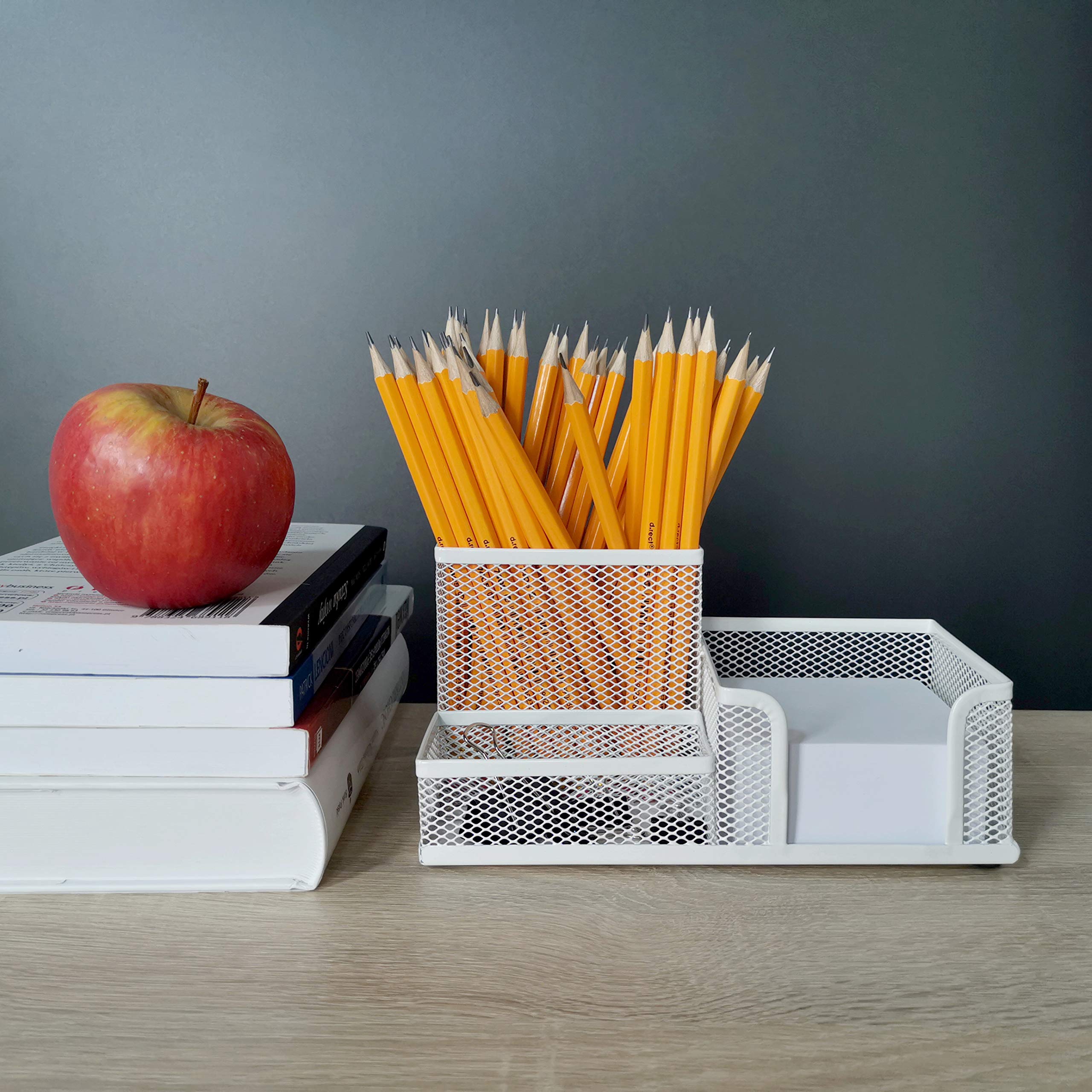 Leviatan organizer na biurko, półka biurowa z uchwytem na długopisy i uchwytem na karteczki, metalowa siatka 205 x 103 x 98 mm, kolor masy perłowej