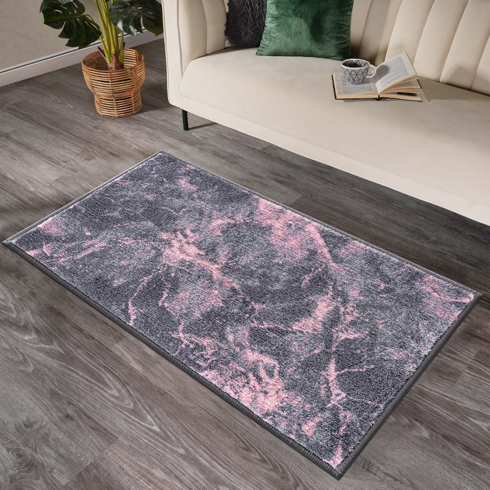 renoazul® Anti-Skid Door Matts Indoor With Gel Backing - Marble Rug - 80 x 150 cm - Pink - Washable Low Pile Rug - Ideal For Large Entrances And Welcome Mat.