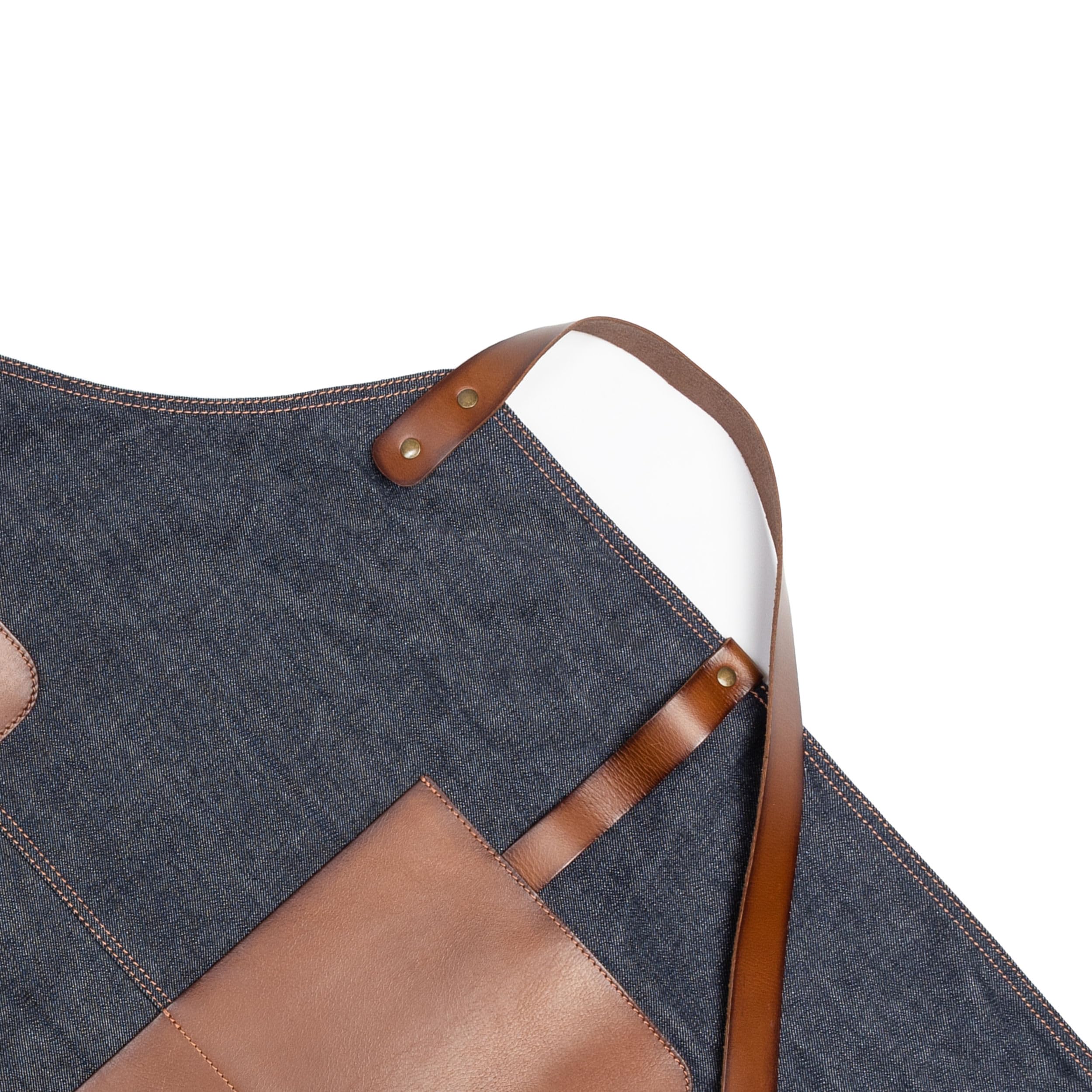 DRAKENSBERG 'Bob' - Delantal BBQ y de cocinero profesional de denim y cuero, para barbacoa, gastro, bar, barista, regalo para hombres, sostenible hecho a mano, retro-vintage, azul, marrón, DR00283