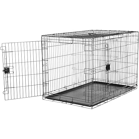 Amazon Basics Foldable Metal Wire Dog Crate with Tray, Double Door, 48 x 30 x 32.5 Inches