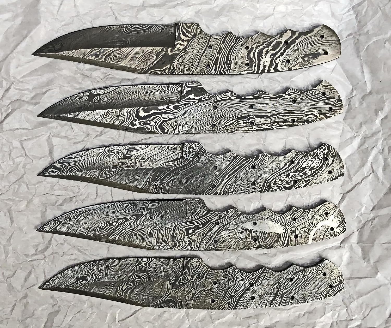 Lot of 5 Damascus Steel Blank Blades for Knife Making Supplies, Damascus Steel Blank Blades, Blank Blade Knives (SU-101)