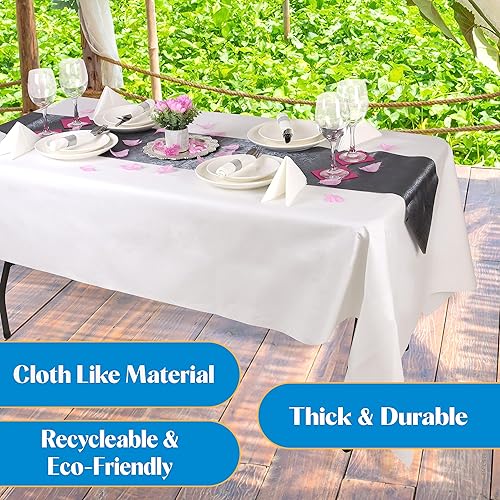 Miniatura 9 de AH AMERICAN HOMESTEAD Manteles de papel desechables para mesas rectangulares, paquete de 3, elegantes manteles blancos con tacto de lino Airlaid
