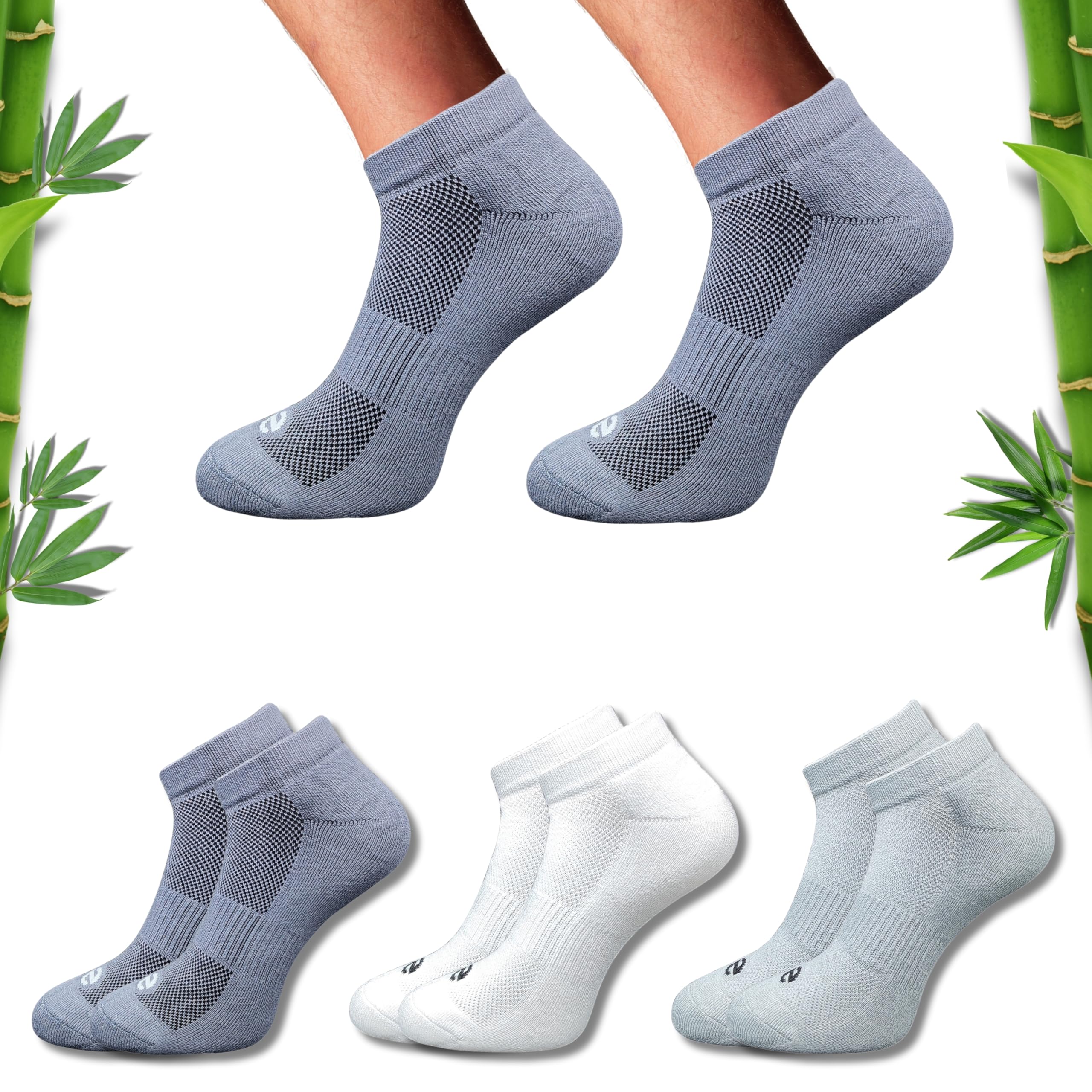 Premium Bamboo Unisex Socks - Low Cut (Set of 3: Dark Grey + Off White + Light Grey) | 88% Bamboo Fabric, Anti-Bacterial, Breathable, Soft, Seamless Design.-image-39