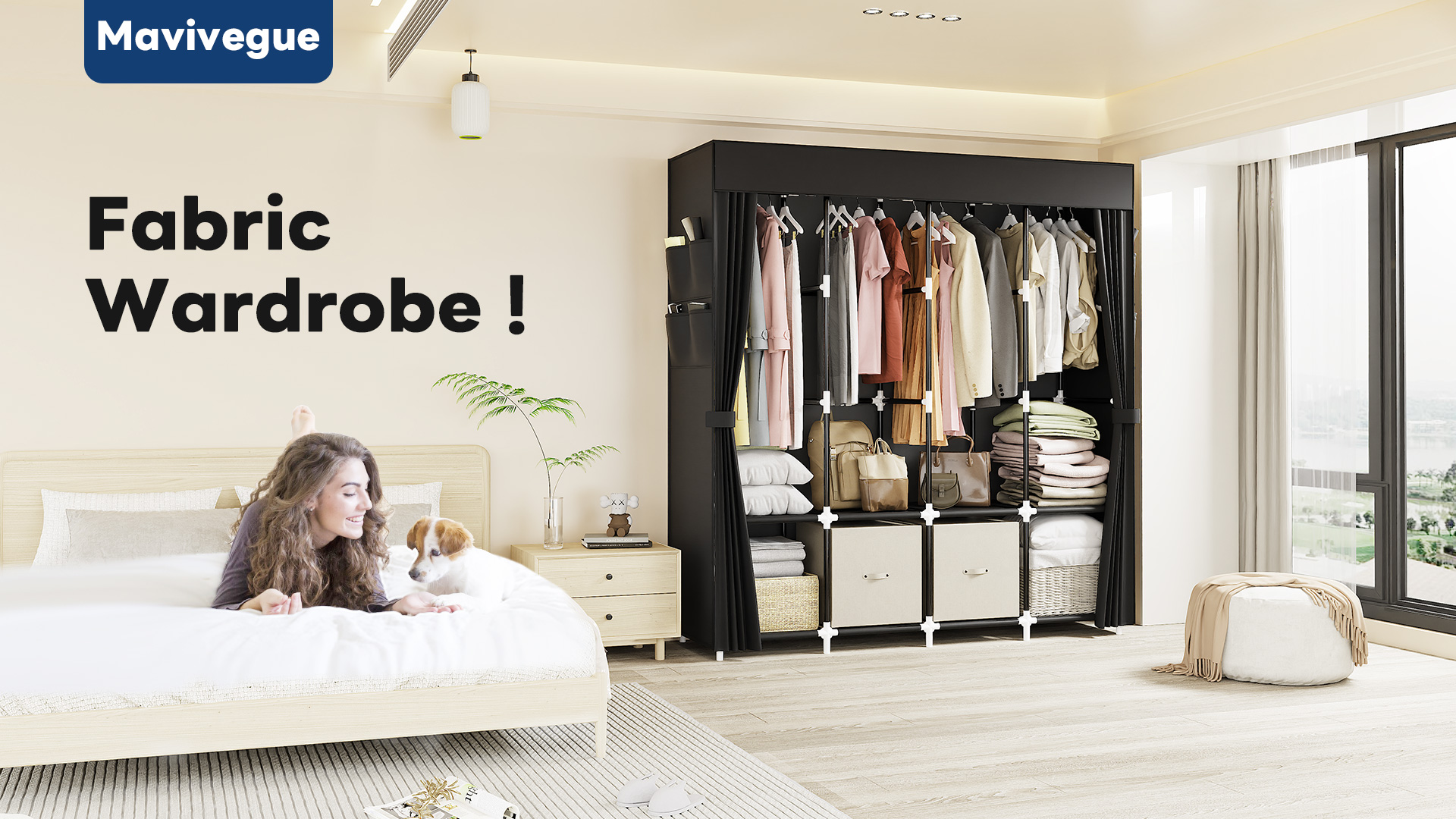 Mavivegue Wardrobe Closet, Portable Closet with 4 Hanging Rods