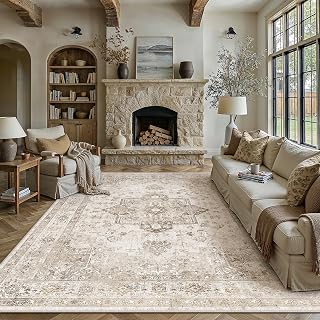PureCozy Beige Vintage Teppich Wohnzimmer 200x300cm Waschbar