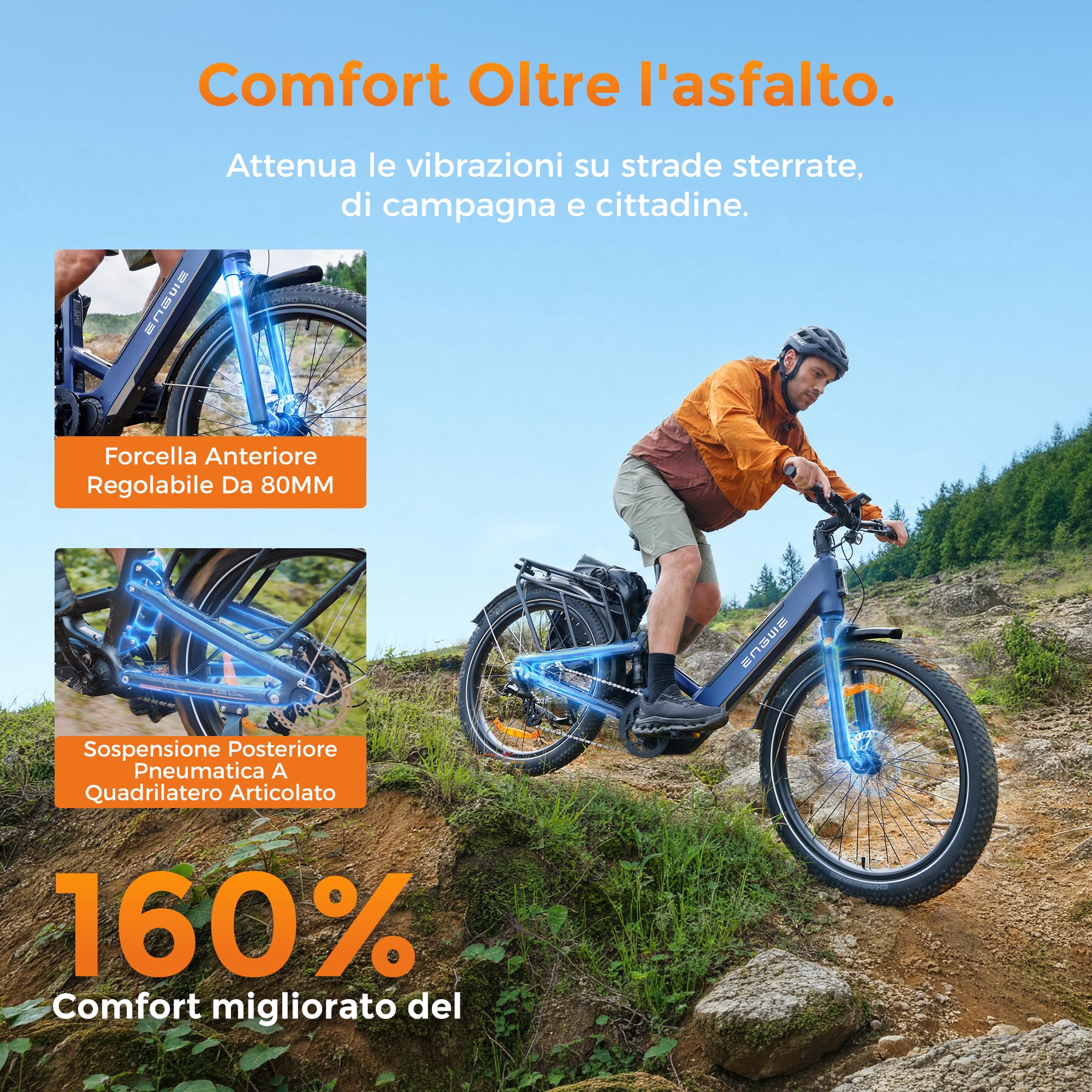 ENGWE E26 3.0 PRO Bici Elettrica Mid-Drive da 100 Nm | Uomo e Donna, Sospensioni integrali e sistema di Sospensioni a 4 Bracci, IOT e App, Ricarica in 4 ore, 48 V 15 Ah, 135 km