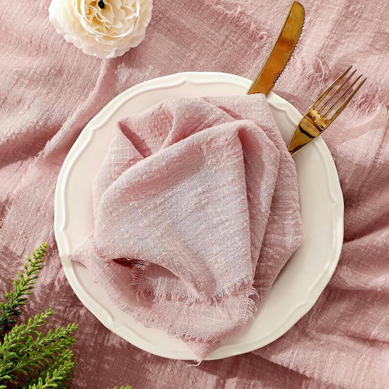 Serviettes en Tissu Lot de 40 Gaze crêpe Coton 42x42 cm torchon de Cuisine Table de pâques déco-Rose