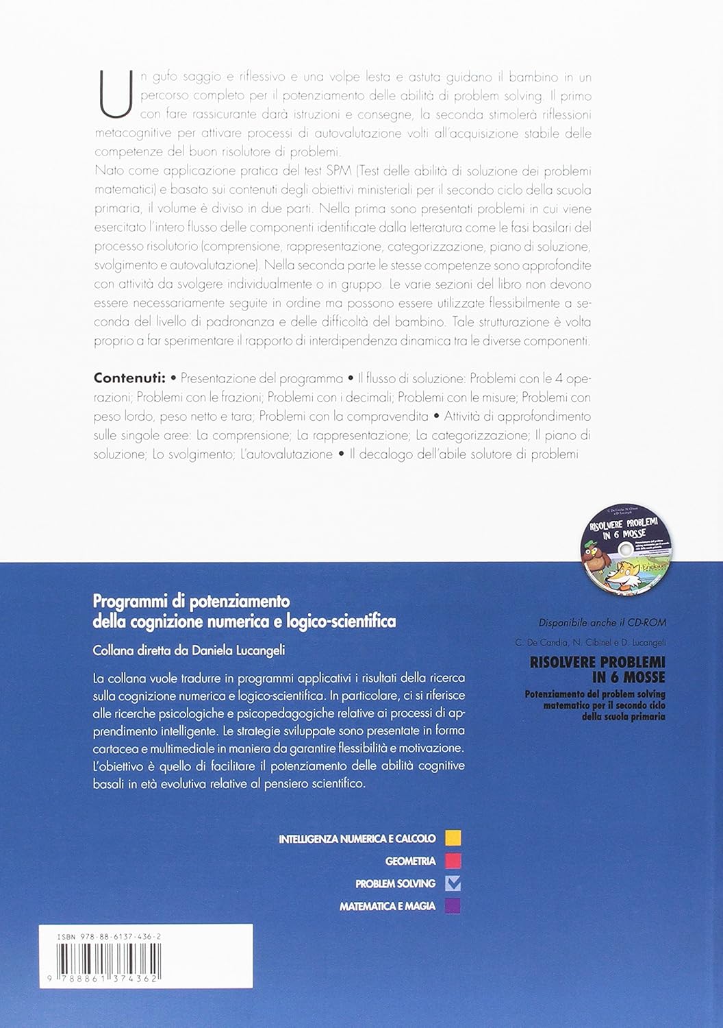 Back cover of 'Solving Problems in 6 Moves' book, showing a description, content areas, and ISBN.