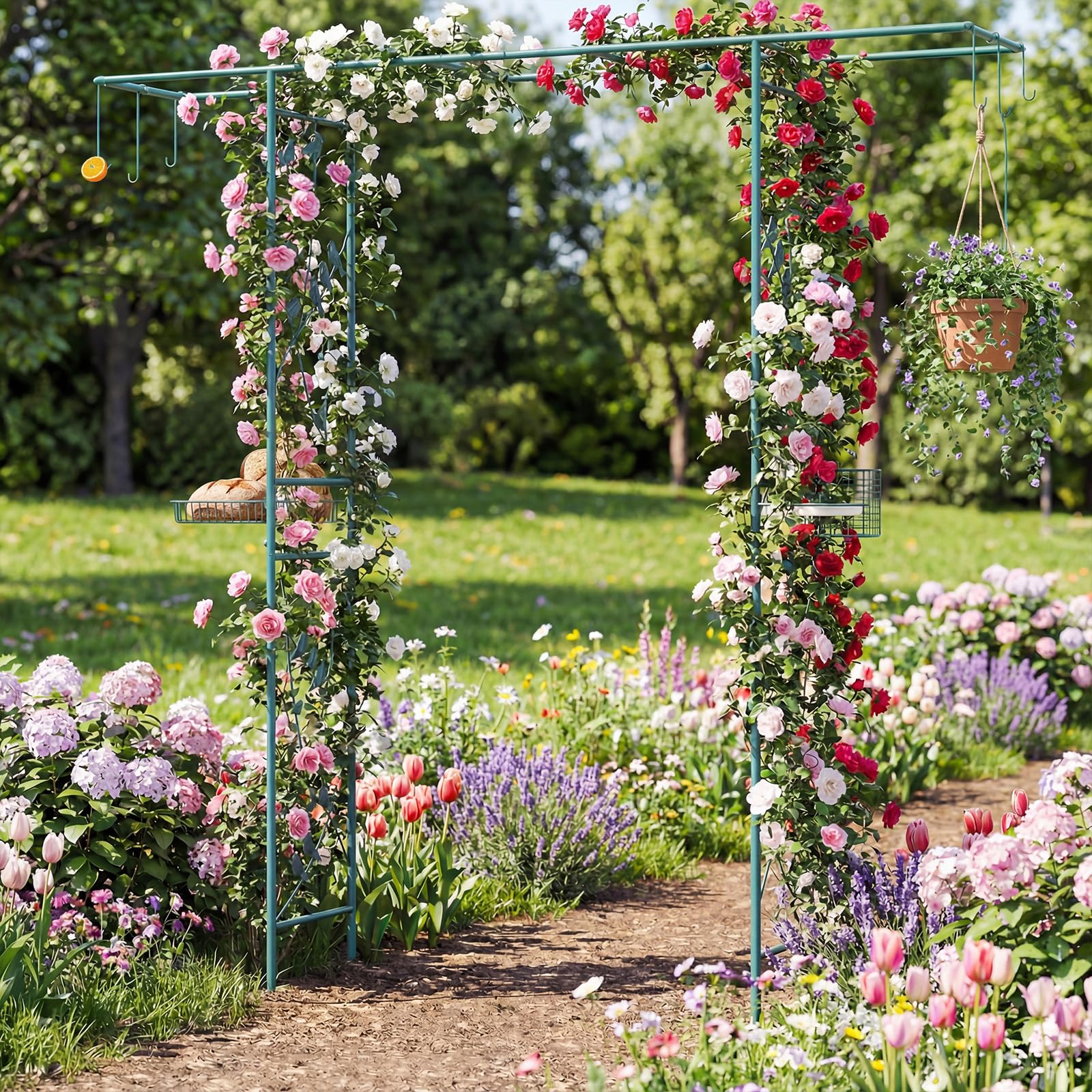 COSTWAY Pergolato a Arco da Giardino, Pergola da Esterno Decorativa in Metallo per Piante Rampicanti, Arco da Esterno per Feste, Matrimonio (Verde, Modello 1)