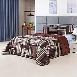 Kit Coberdrom Edrecom Casal Queen 400 Fios Dupla Face Jogo Cama (Geométrico Marrom)