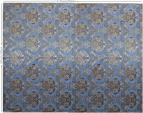 Miniatura 4 de TinaKim Tela de tapicería floral, jacquard damasco de chenilla, para recuperar muebles, sillas, material de sofá (azul, 2 yardas)