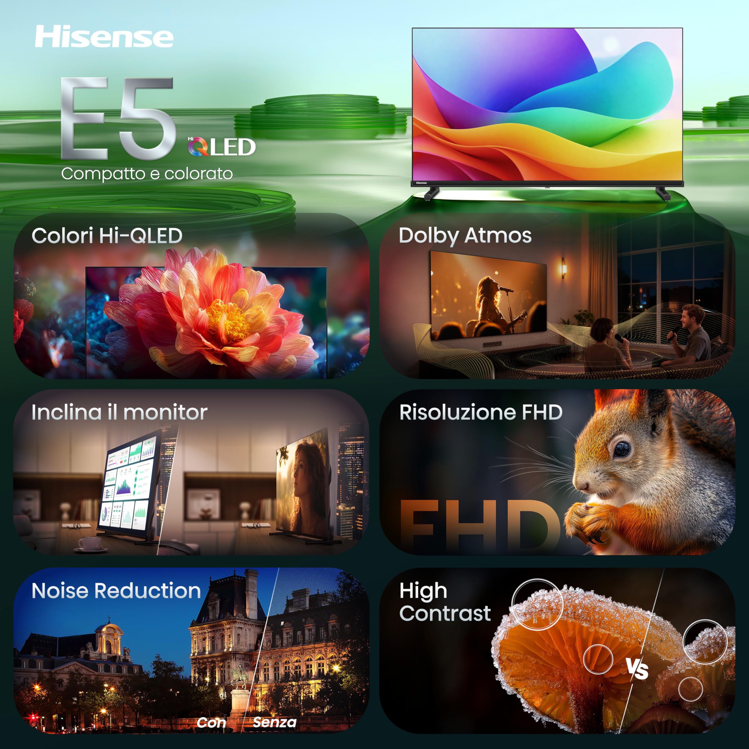 Hisense Smart TV QLED 40" FHD 40E5ST, 60Hz, Dolby Atmos, VIDAA OS, HDR10, Game Mode, Works with Alexa, Wi-Fi