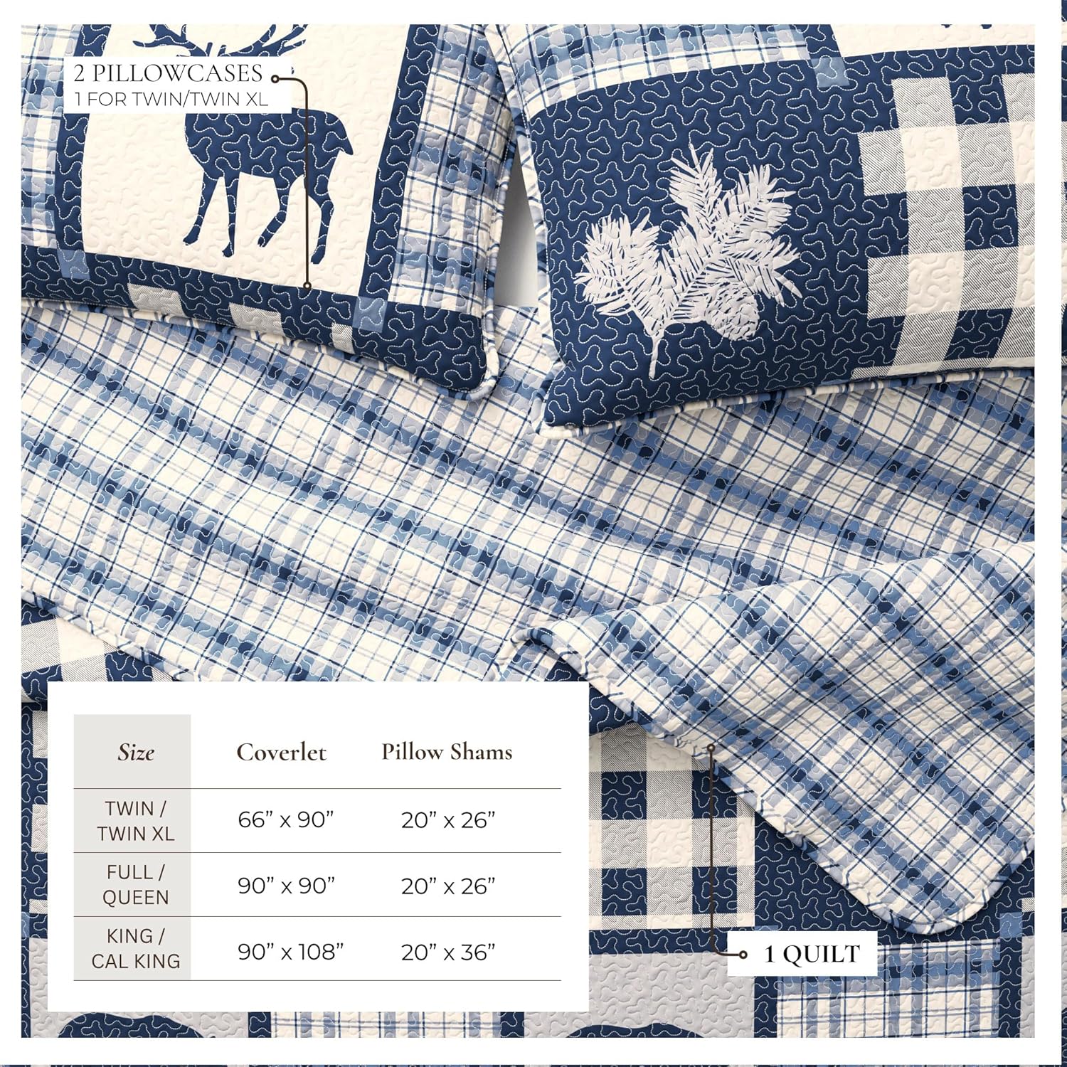 Great Bay Home Lodge Quilt Set - 3-Piece Full/Queen Size Rustic Bedding Set - Lightweight, All-Season, Reversible Bedspread (Navy/Grey)