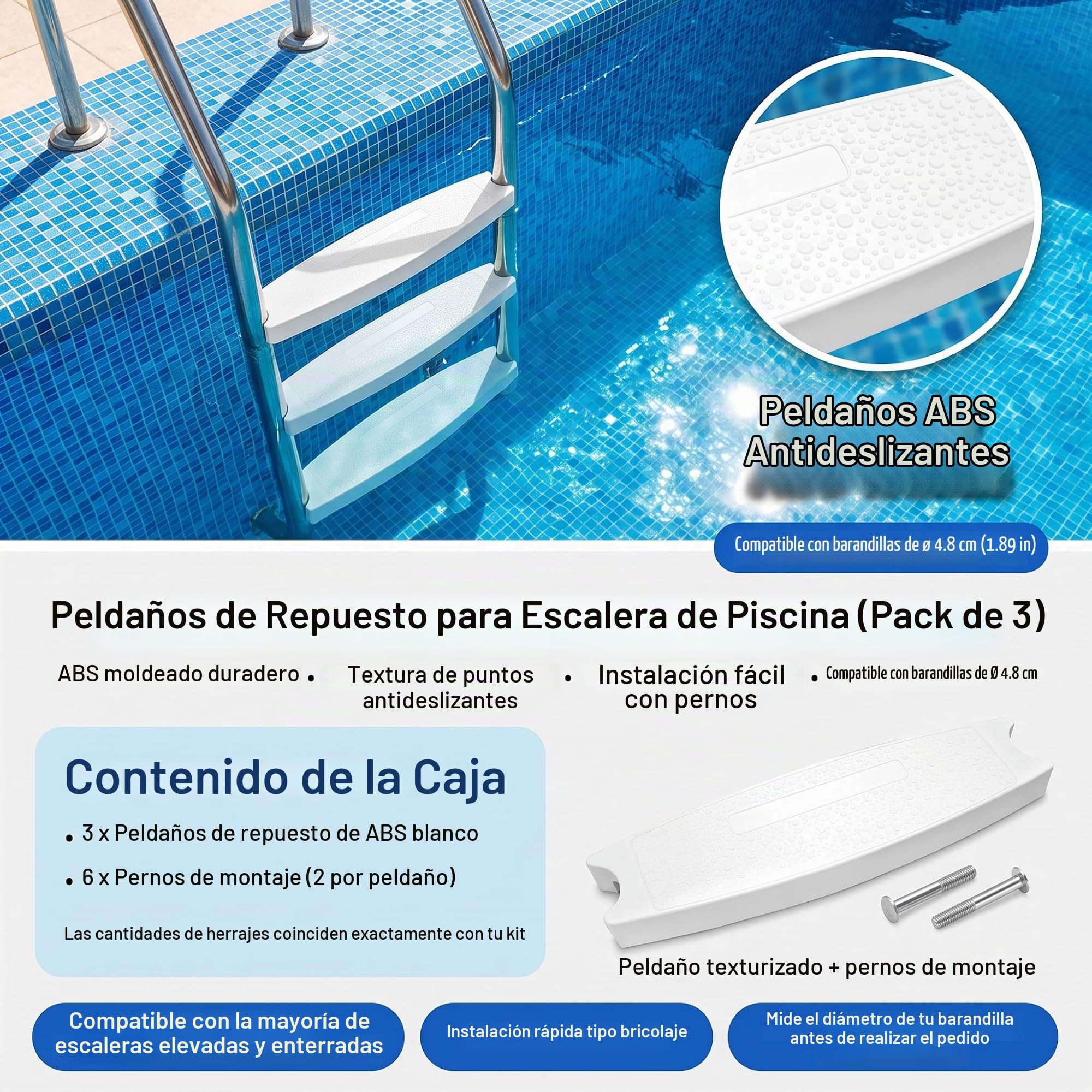 Escaleras de Repuesto para Piscina, Juego de 3 peldaños