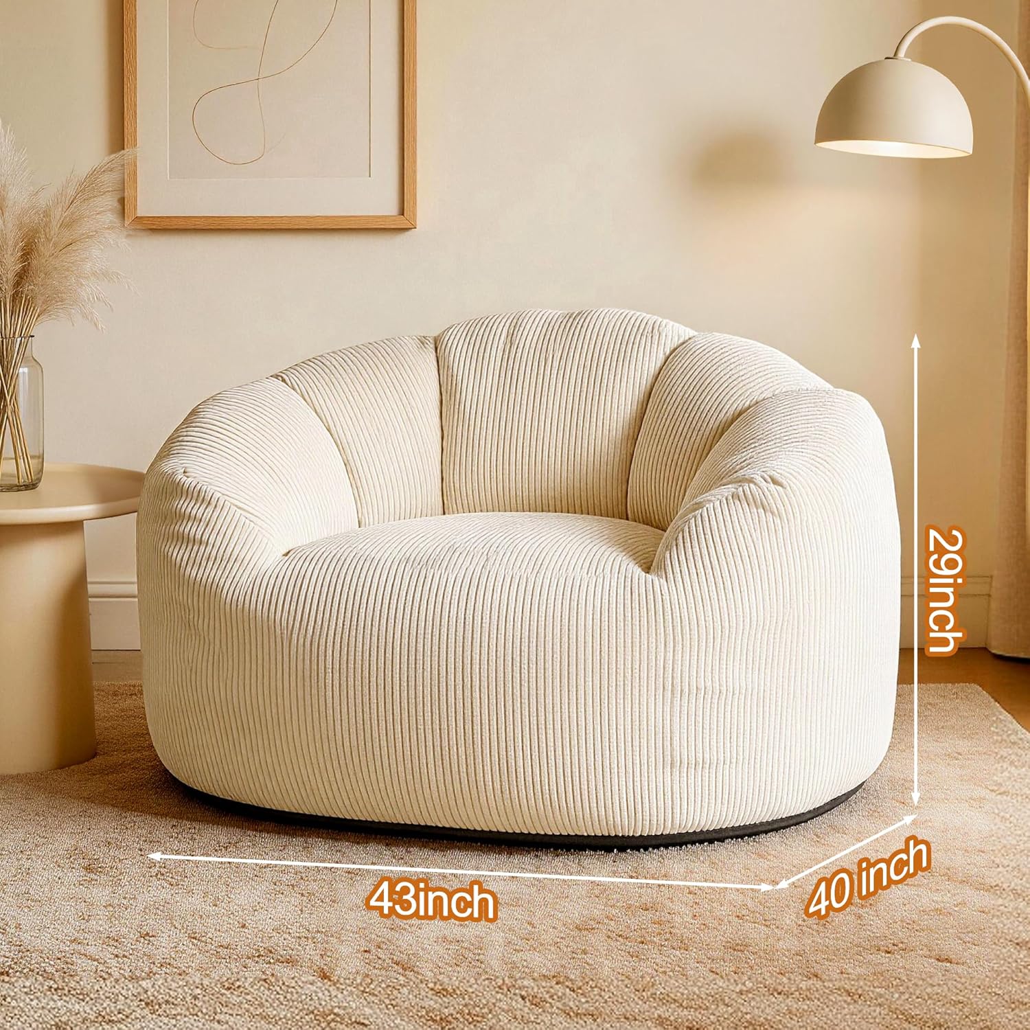 Frassie Bean Bag Chair for Adult Comfy Reading Gaming Lounging Chair Fluffy Beanbag Floor Seating Sofa for Bedroom Living Room Apartment Dorm (Beige)