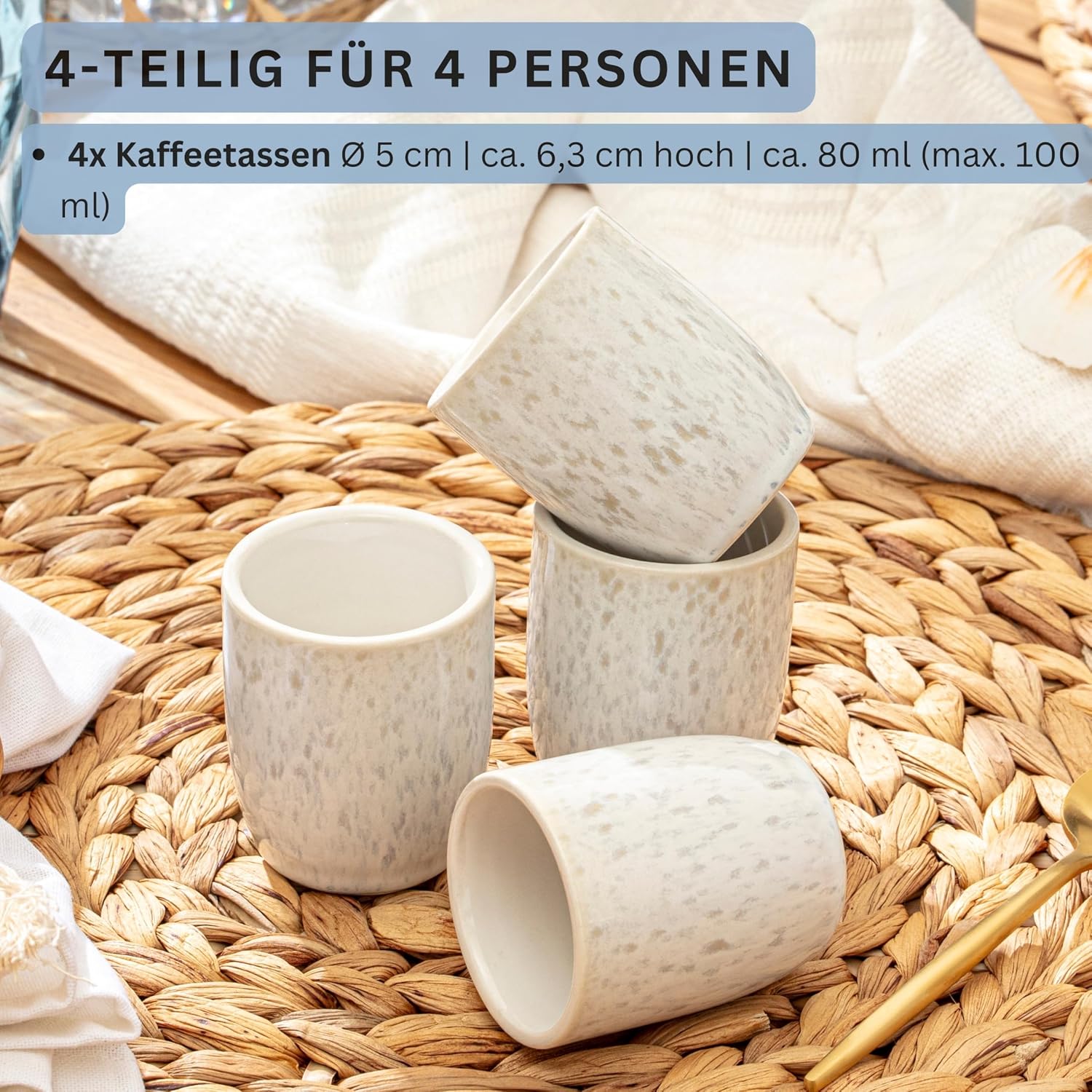 Sänger Santorini Espresso Cups Set of 4 Mocha Cups for 4 People | Espresso Cups Stoneware Espresso Cups Set, Cup Cream with Lilac Blue Gradient 80 ml Santorini Espressobecher 4 tlg.