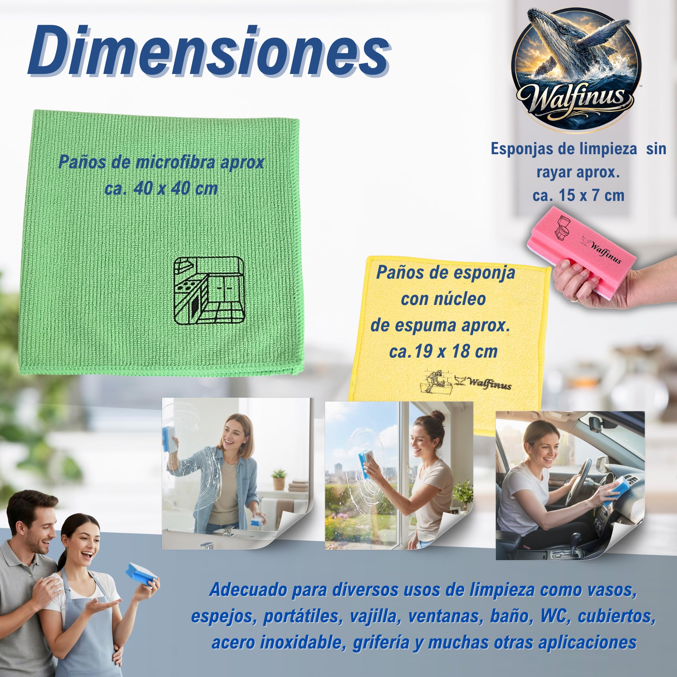 Hygiene XXL - Juego de 12 paños de microfibra para limpieza | Esponjas de limpieza con pictograma, sin rayas, sin arañazos, extraabsorbentes y lavables, sistema de color profesional.