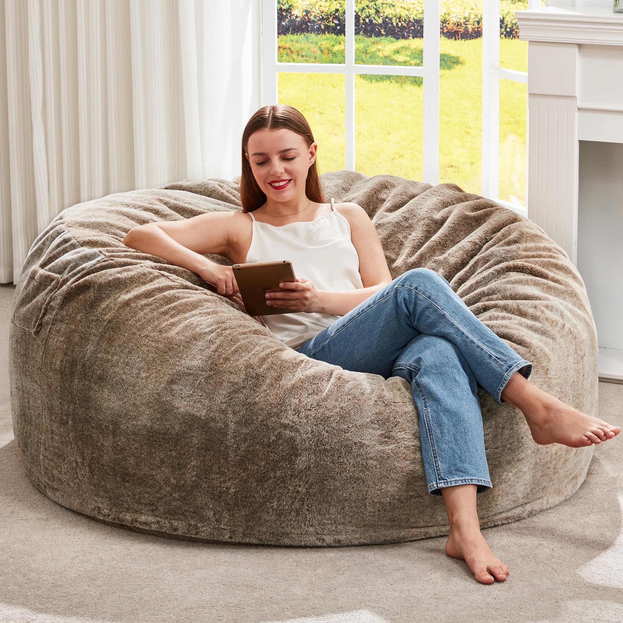 Hobestluk Bean Bag Chair for Adult Giant Beanbag with Filler Brown 4FT