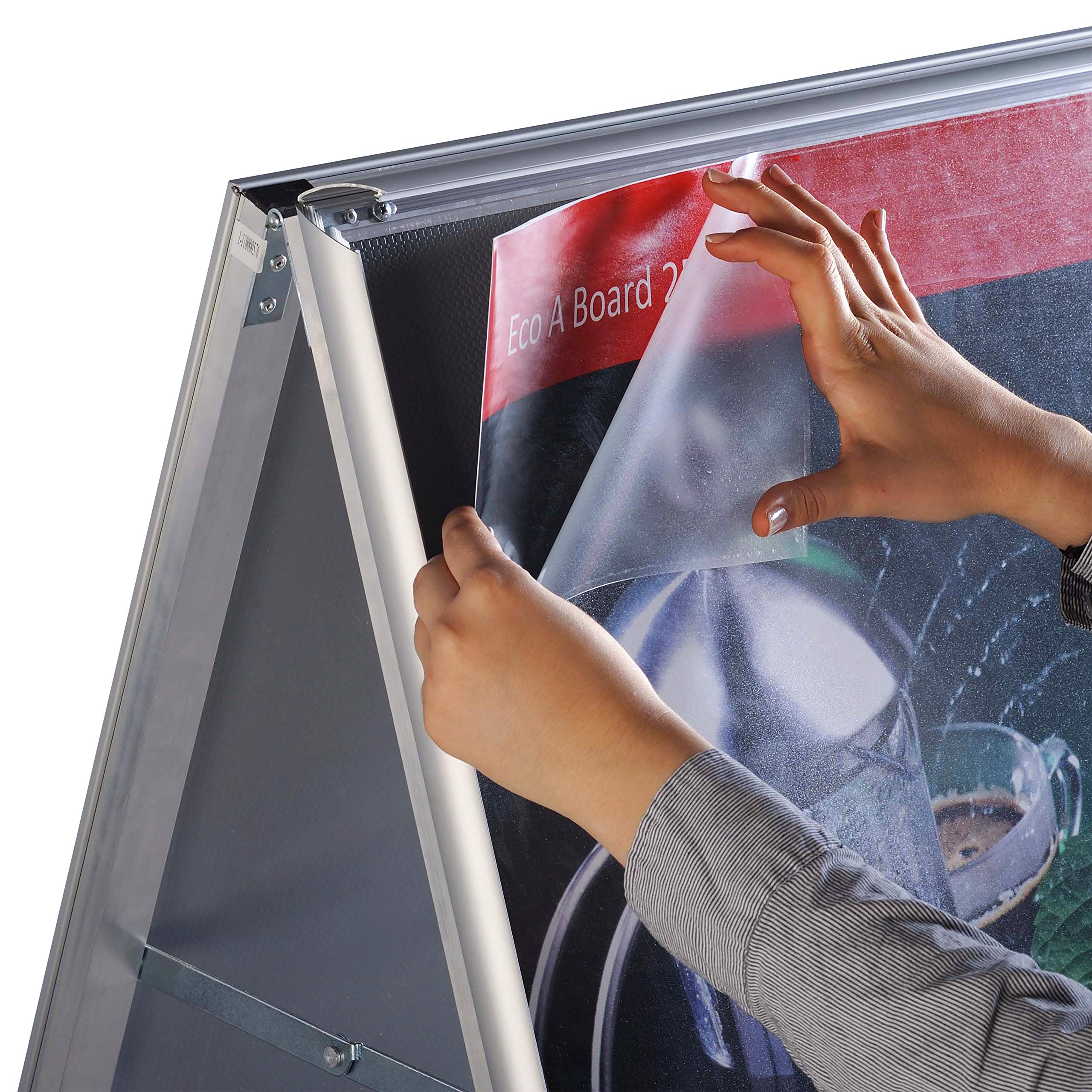Kundenstopper wetterfest A2 silber SLIM Plakatständer 32 mm Profil Poster Aufsteller inkl. 2 PET Folien