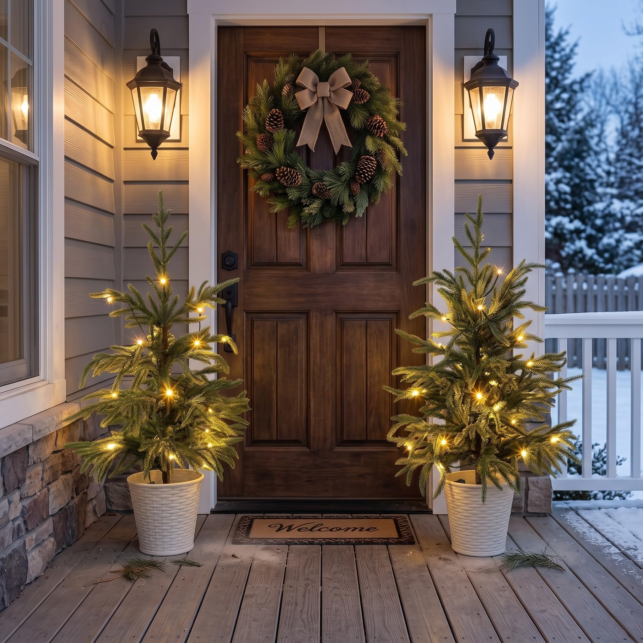 Cinnvoice Norfolk Lot de 2 sapins de Noël artificiels de 0,6 m avec lumières LED sur la table - Sapins de Noël pré-éclairés à piles pour intérieur ou extérieur - Décoration de vacances