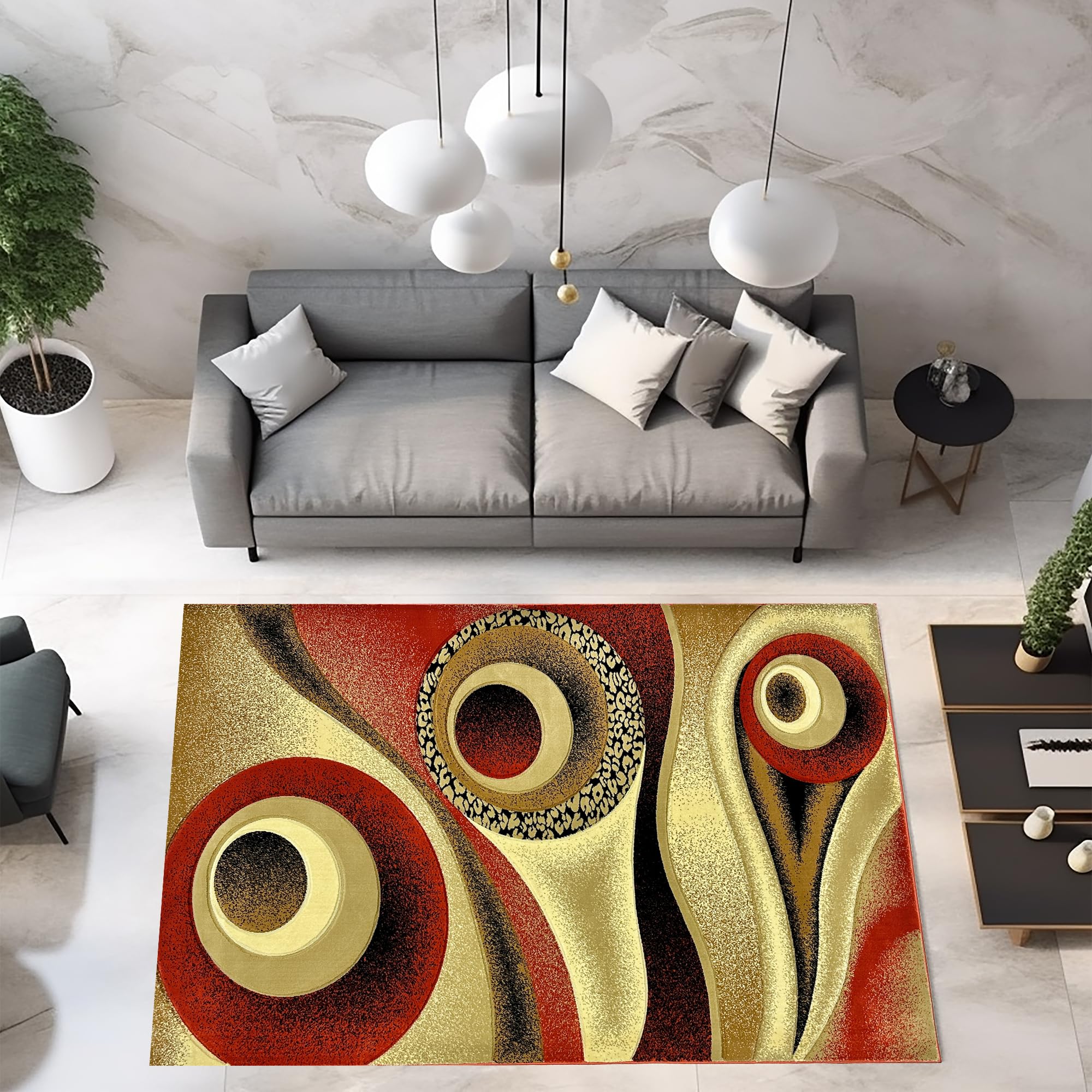 Abstract Rug 6ft Round Modern Rug Contemporary Area Rug 6ft Premium Quality Rug Colorful Thick Carpet for Living Room 1504 Orange Terracotta