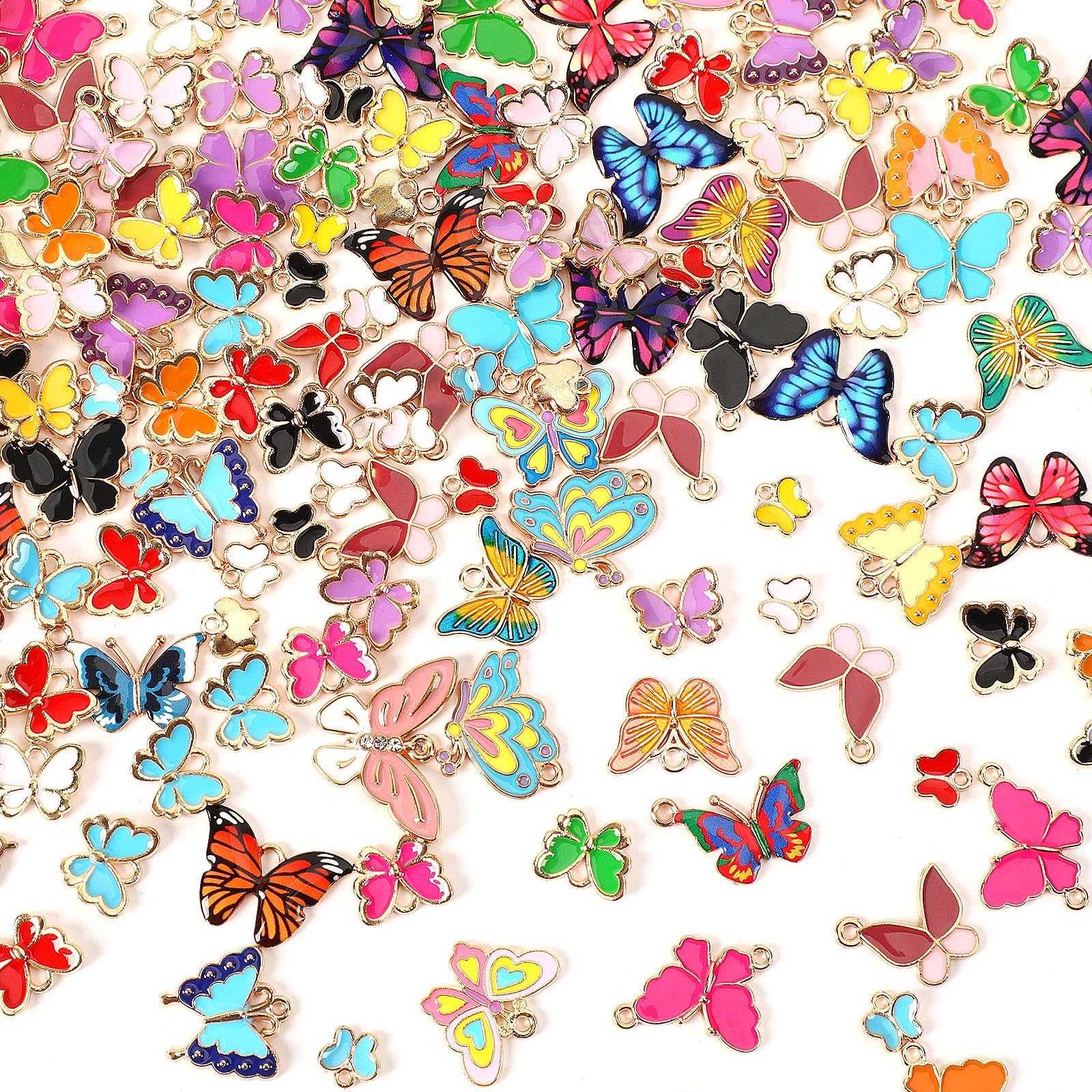 120 Pcs Butterfly Charms for Jewelry Making, Mixed Butterflies Charms Assorted Gold Enamel Butterfly Pendants for DIY Necklace Bracelet Earrings Making Supplies Gifts for Mother Women Girls