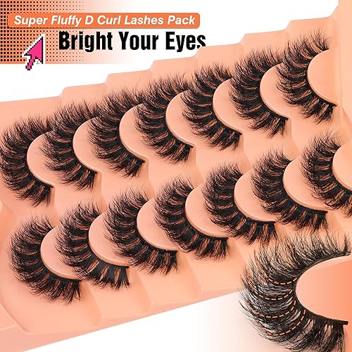 Miniatura 4 de JIMIRE Pestañas postizas de volumen de visón sintético, pestañas esponjosas dramáticas rizadas en D, pestañas de 0.71 pulgadas de grosor, pestañas