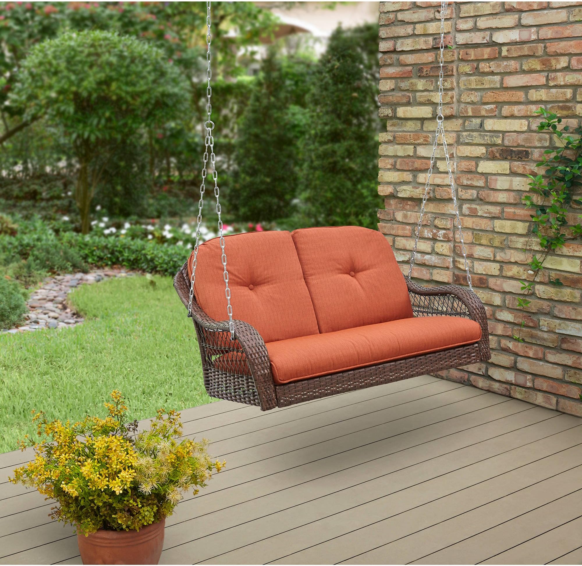 This Oversized Cushioned Porch Swing Comfortably Seats 2 People and Is a Great Addition to Your Sunroom, Outdoor Patio or Deck, or Any Backyard Garden Area.