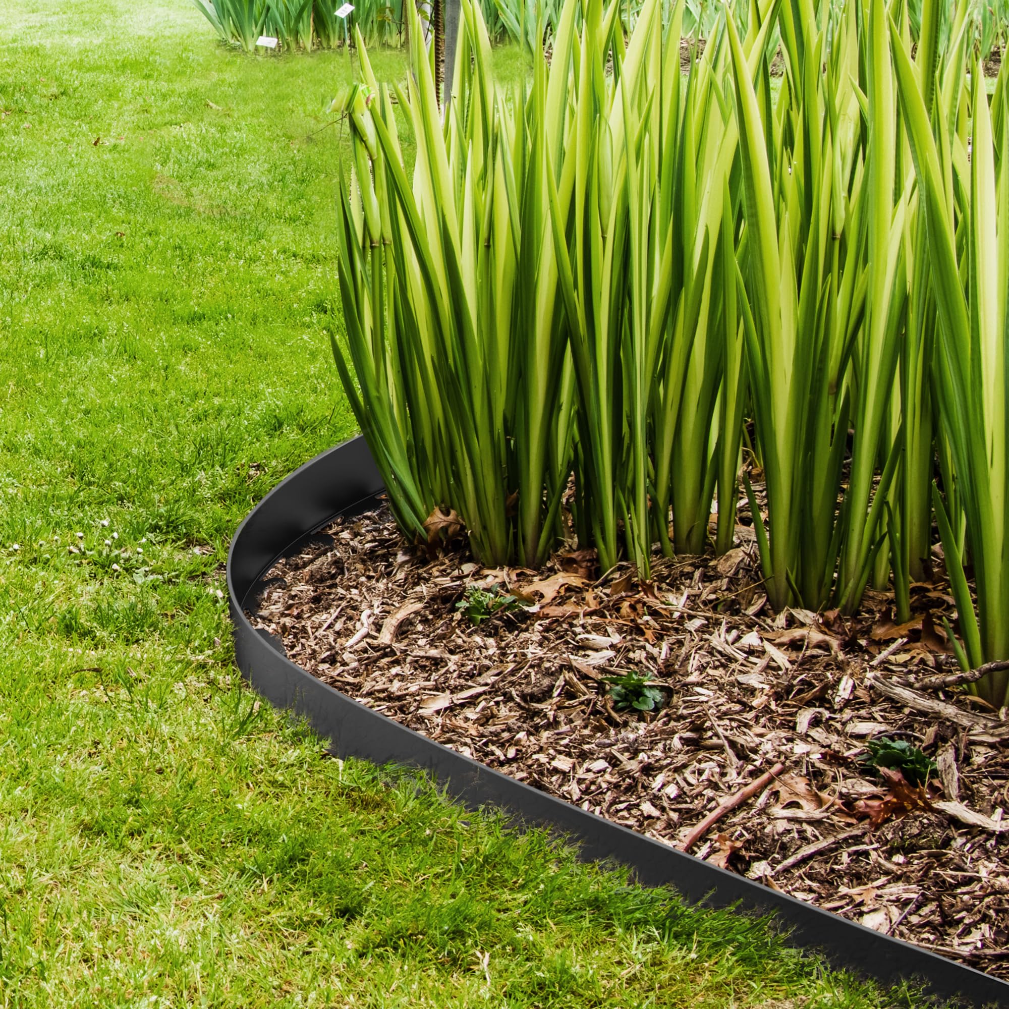10cm de Alto 12m Borde de Jardín Sin Excavar con 60 Piquetas de Plástico de 20cm y 4 Conectores – Kit de Borde para Jardín con Tijeras para Paisajismo, Césped, Macizos de Flores y Patio