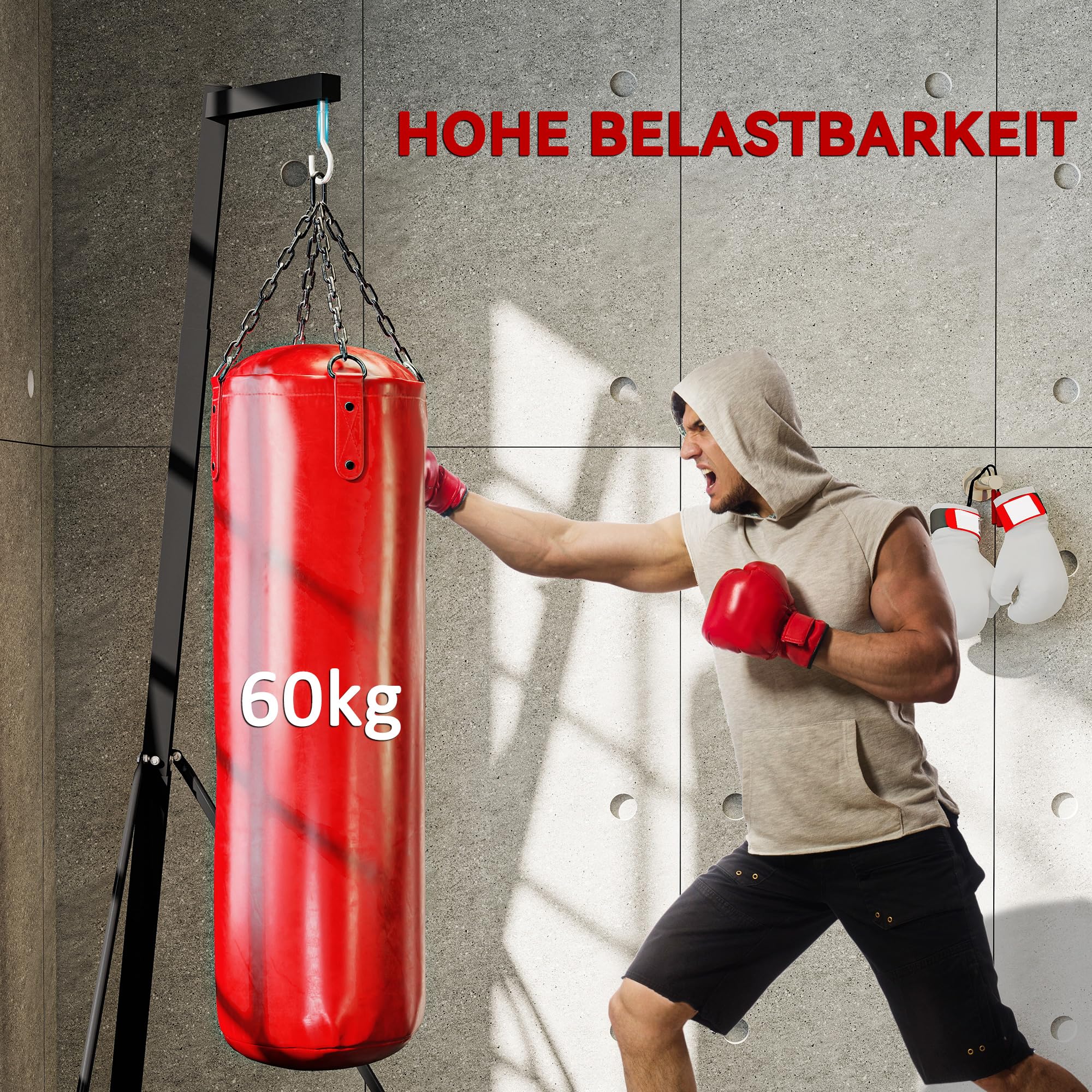 SPORTNOW Boxsackständer Höhenverstellbar, Freistehende Boxsackhalterung, Klapparer Punchingballständer mit Gewichtshalter, bis 60 kg Belastbar, Stahl, Schwarz