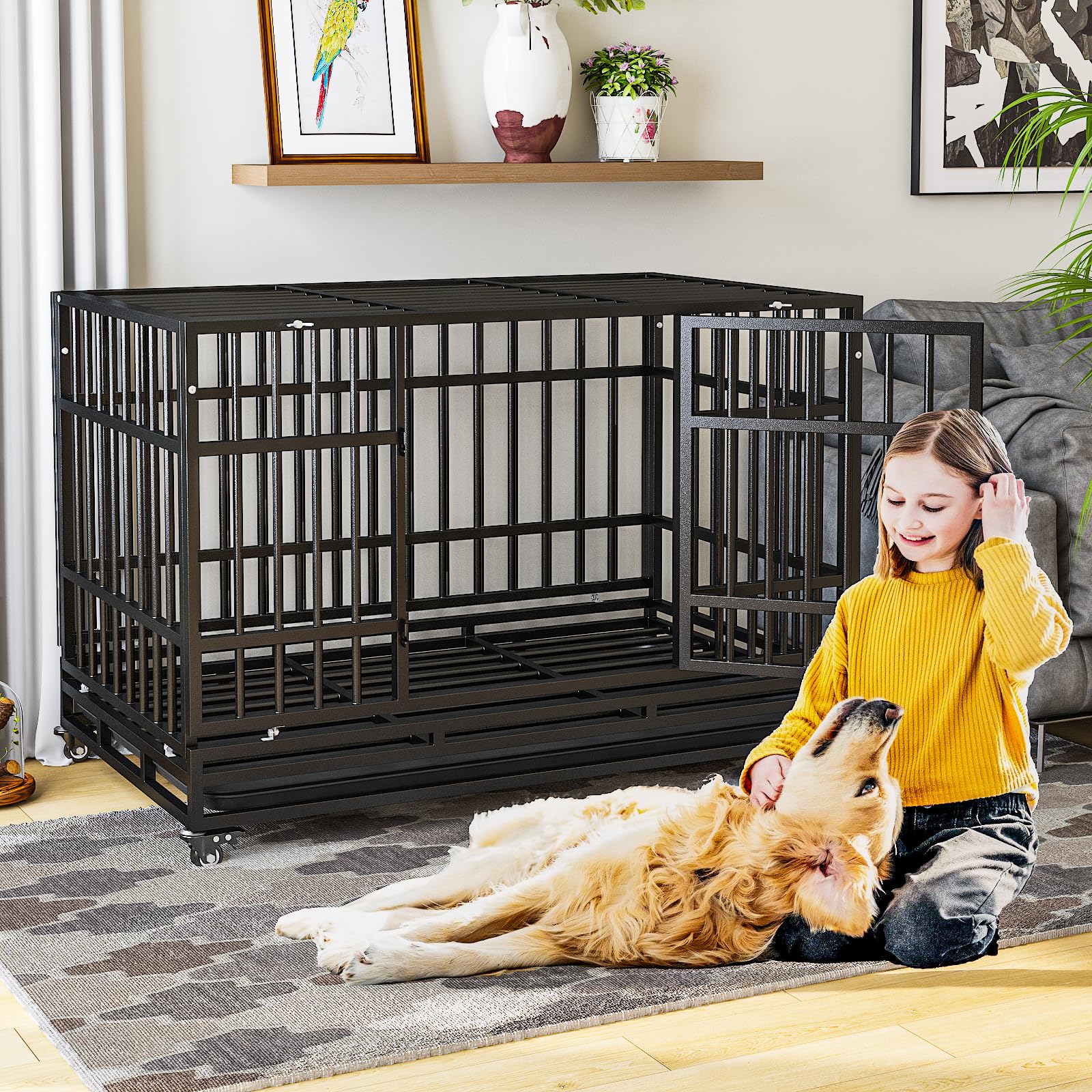 Picture of Snapklik.com : TIMHAKA 48 Inch Heavy Duty Dog Crates, Escape Proof Dog ...