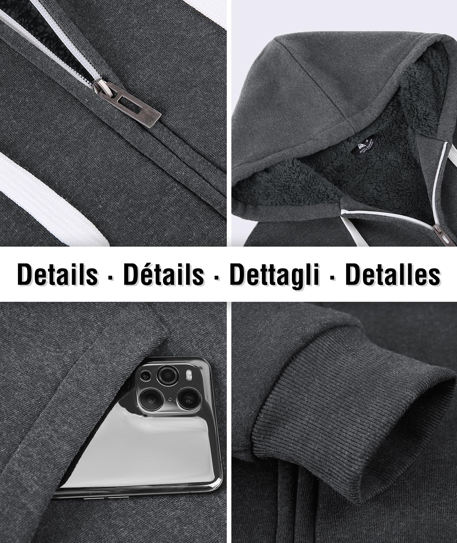 igeekwell Sudadera con Capucha para Hombre de Forro Polar Pesado Sudadera con Capucha Cómoda y Cálida Informal Chaqueta de Forro Polar para Hombre con Capucha y Cremallera